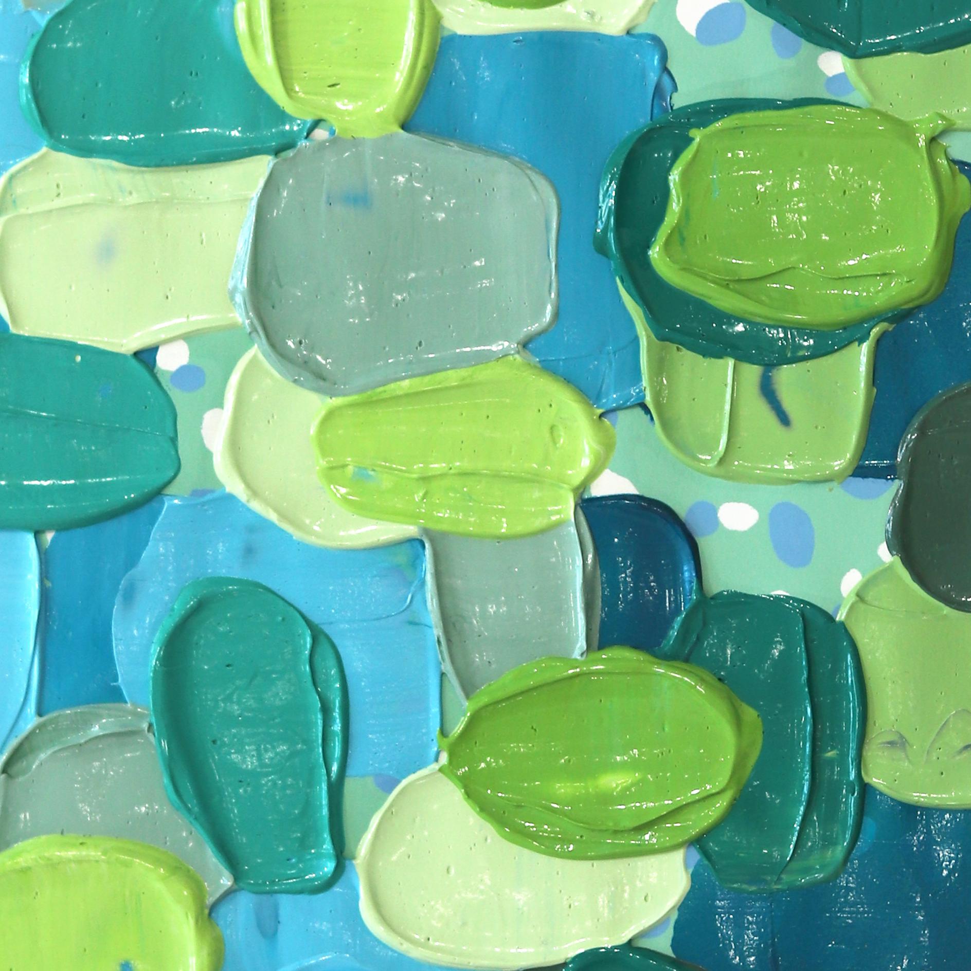 Lime II - Impasto Style Grün- und Blautöne Textural Thick Paint Abstrakte Kunst im Angebot 3