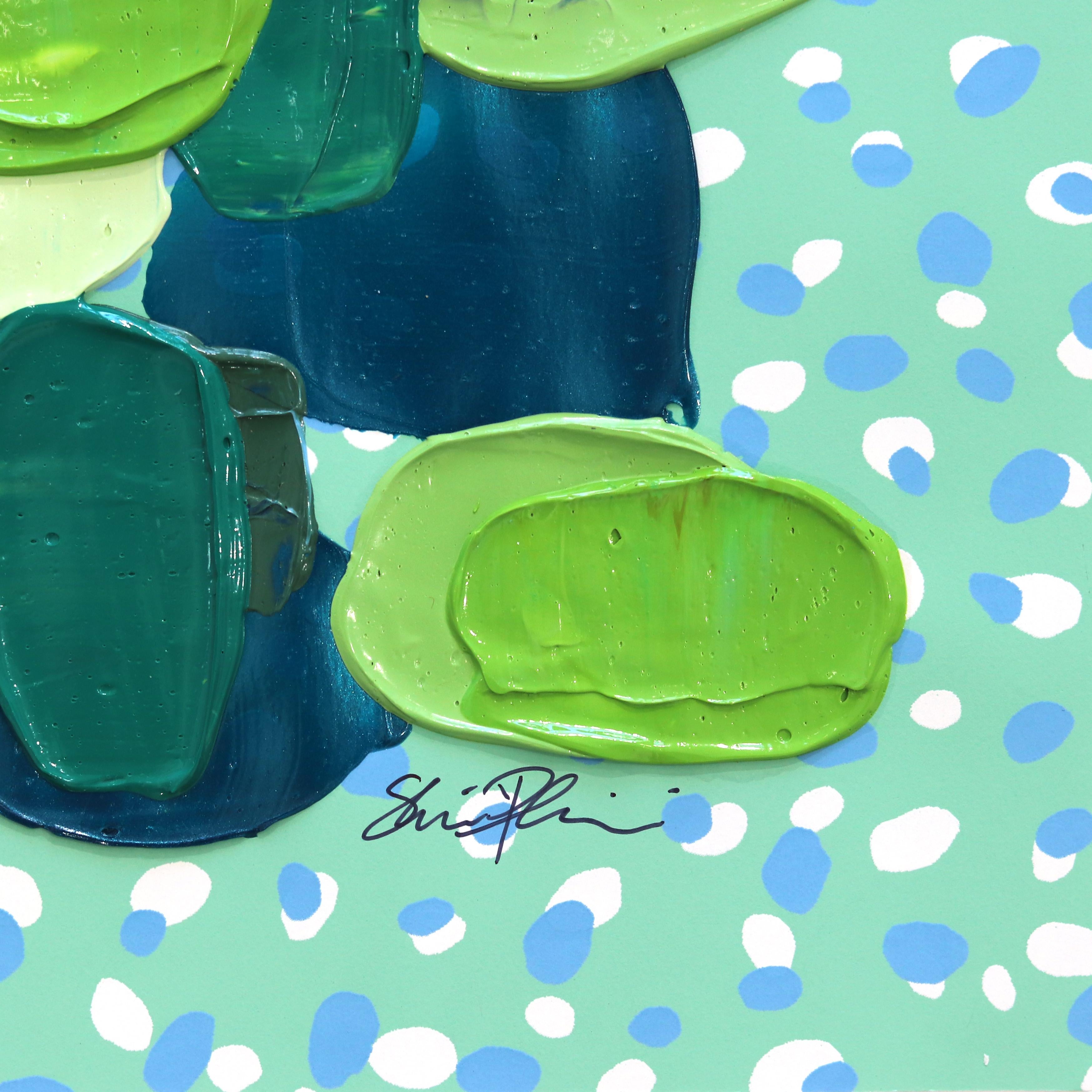 Lime II - Impasto Style Grün- und Blautöne Textural Thick Paint Abstrakte Kunst im Angebot 4