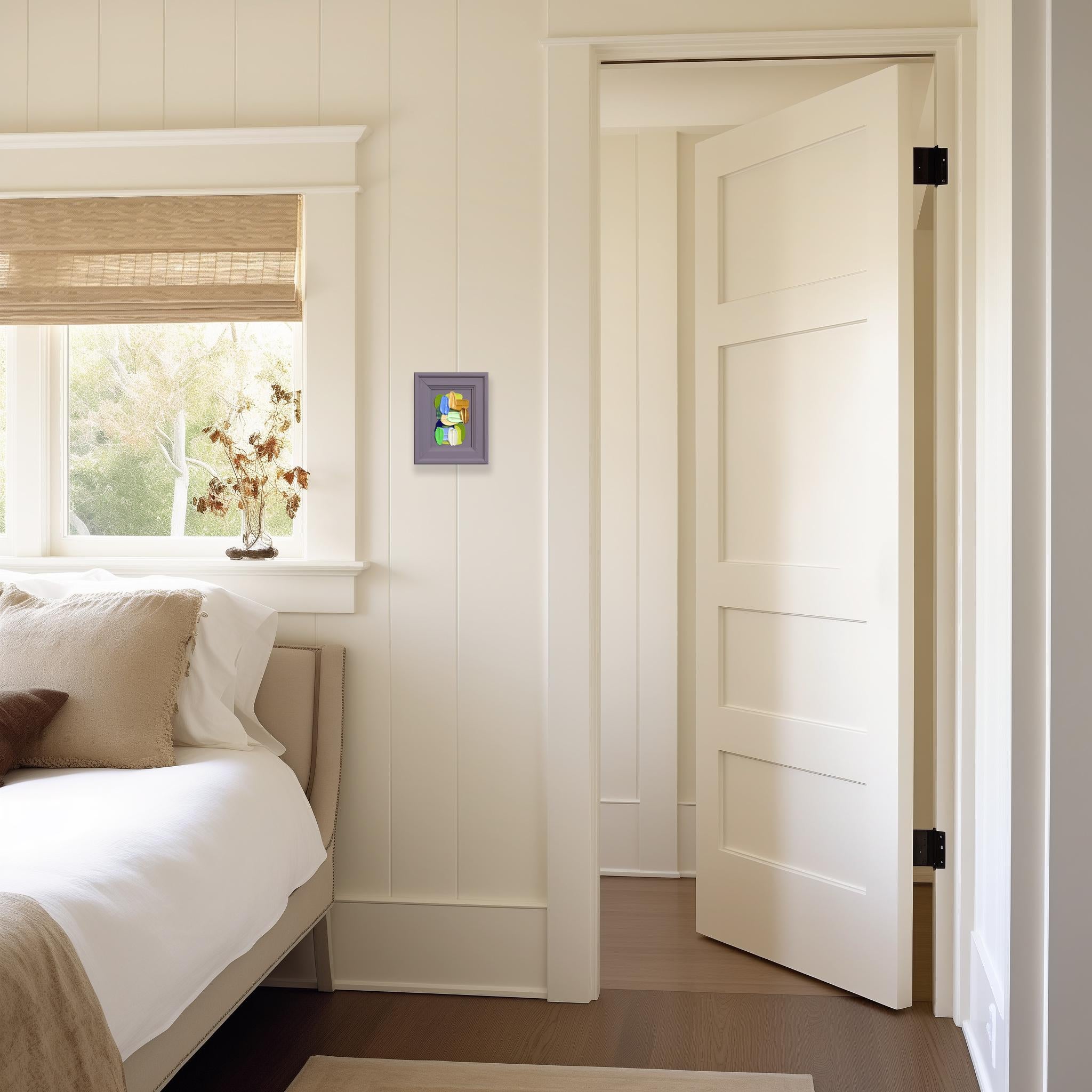 Mauve - Contemporary Colorful Impasto Inspired Abstract Painting Wooden Frame For Sale 1