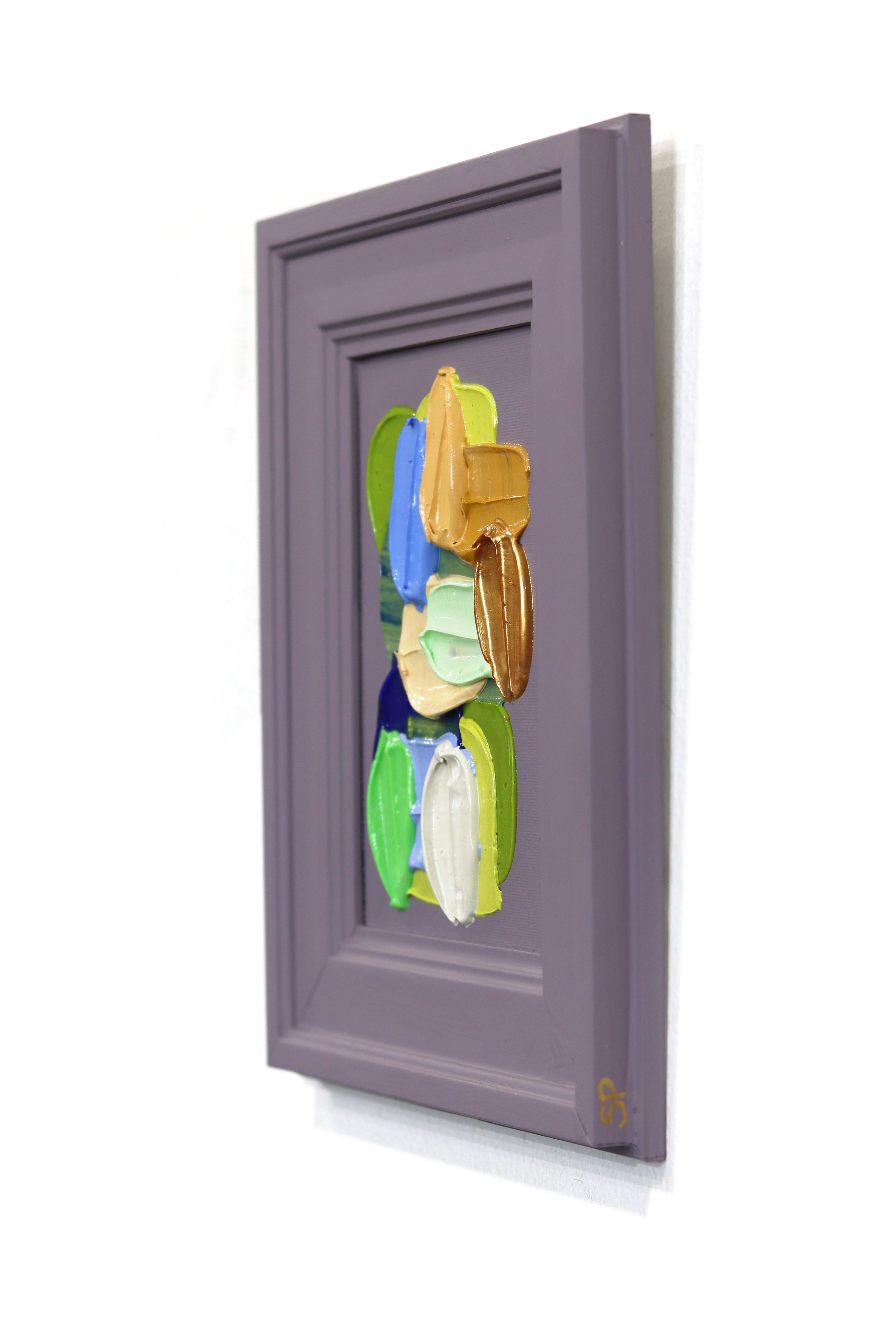 Mauve - Contemporary Colorful Impasto Inspired Abstract Painting Wooden Frame For Sale 3