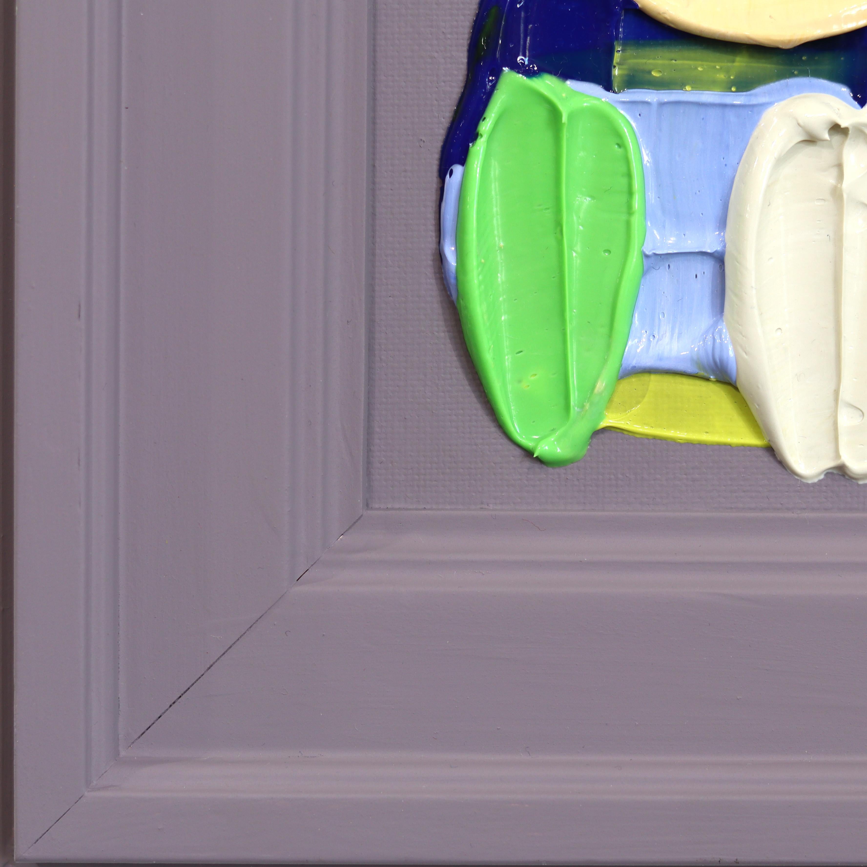 Mauve - Contemporary Colorful Impasto Inspired Abstract Painting Wooden Frame For Sale 7