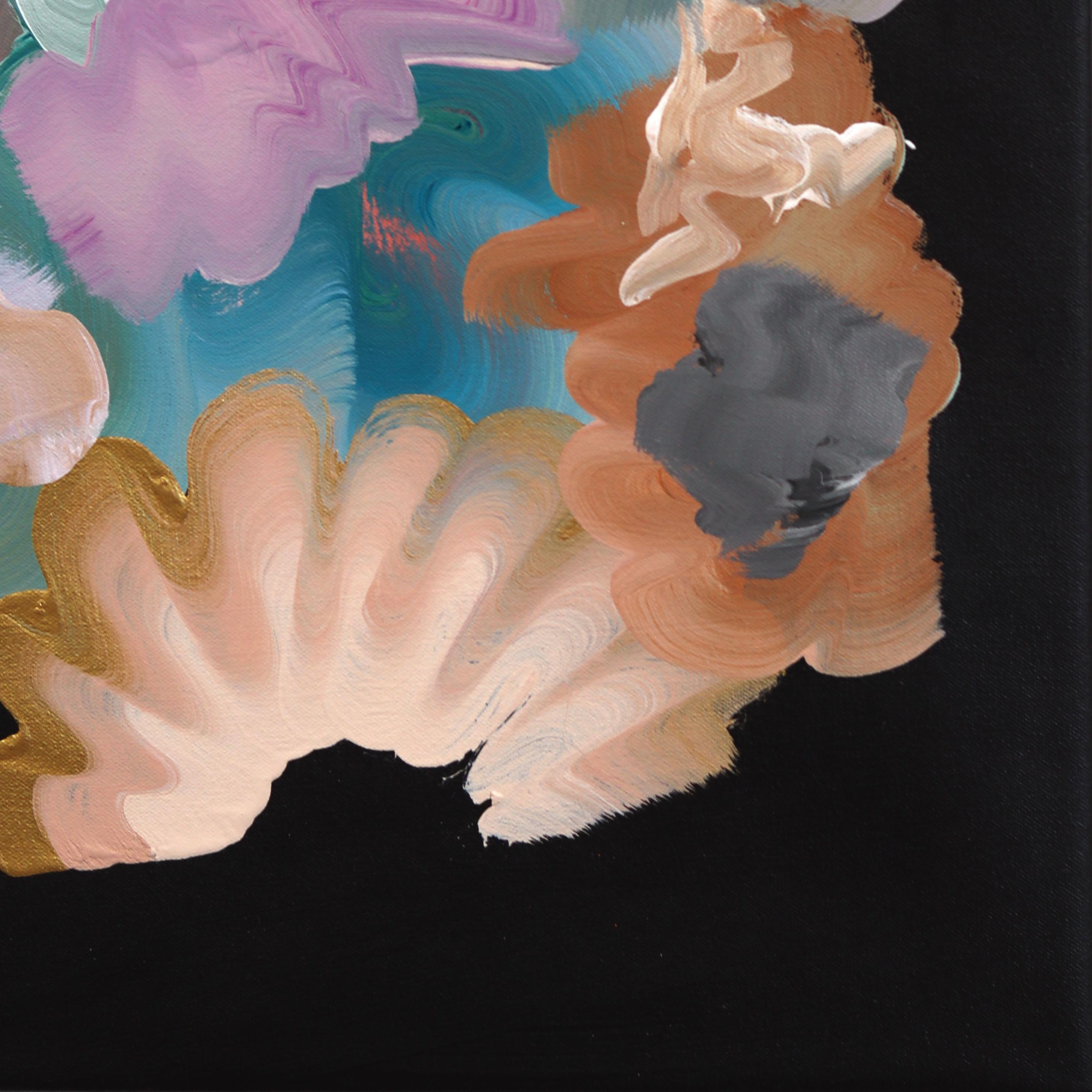 Midnight Bloom - Large Pastel Tone Expressive Contemporary Abstract Artwork - Gray Abstract Painting by Shiri Phillips