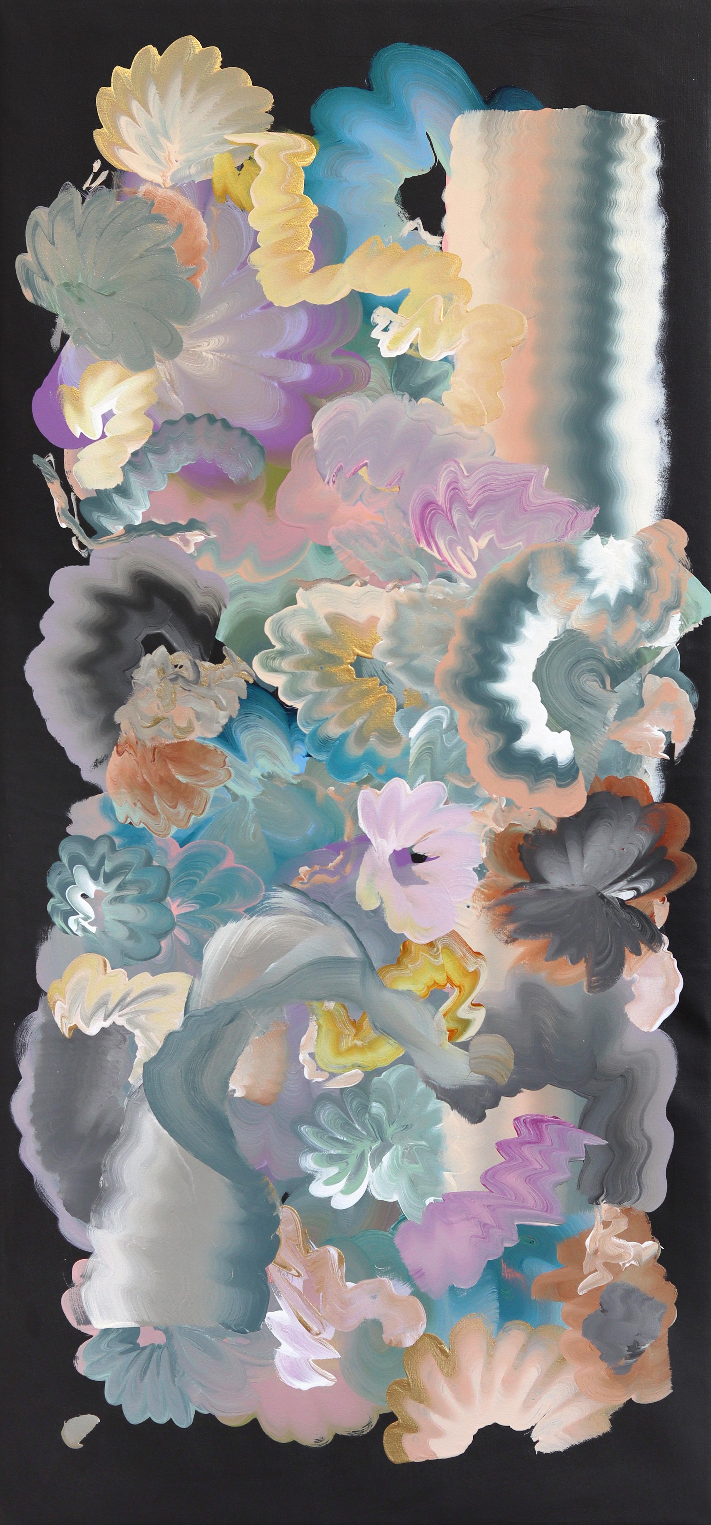 Shiri Phillips Abstract Painting - Midnight Bloom - Large Pastel Tone Expressive Contemporary Abstract Artwork