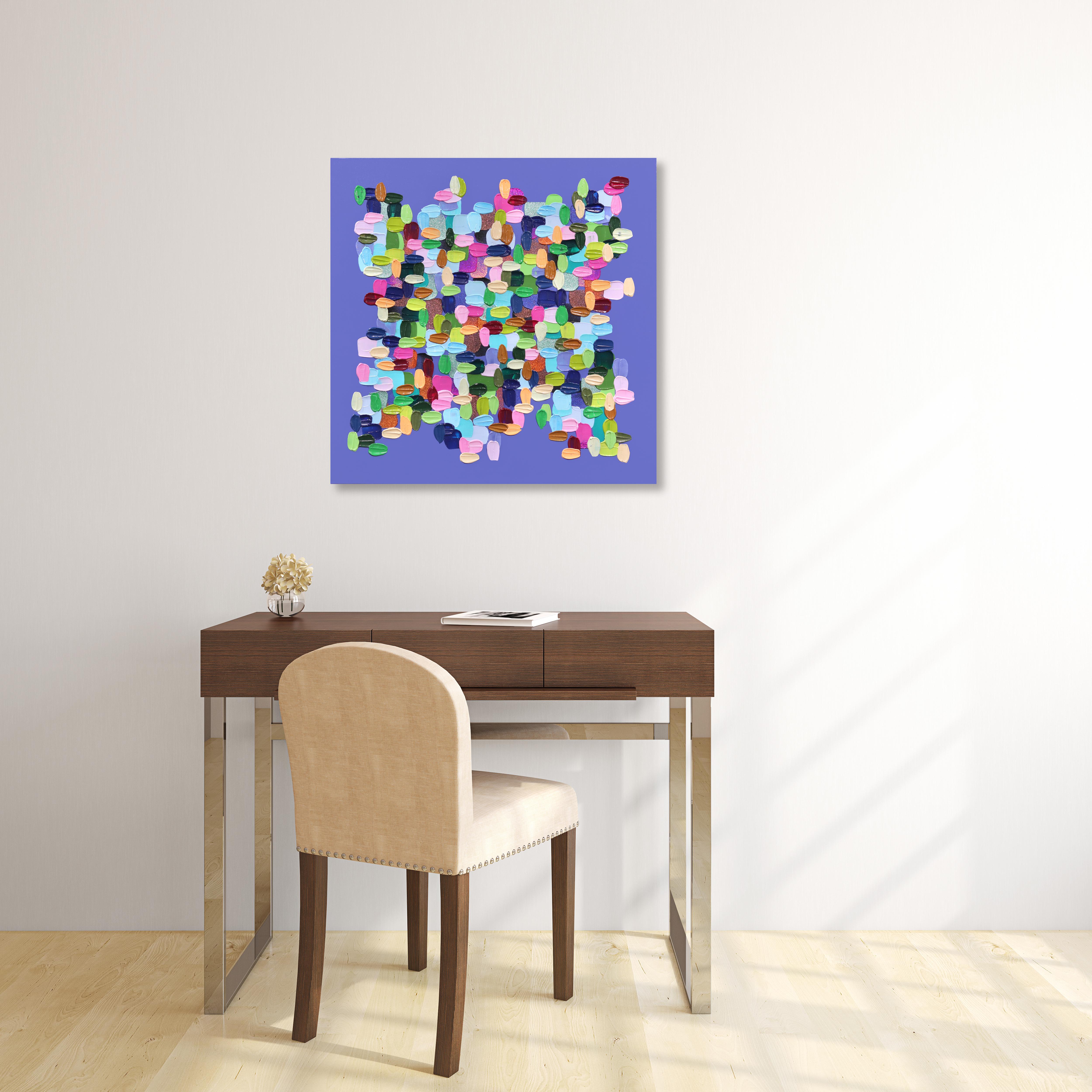 Mehr Please - Impasto inspiriertes lila abstraktes, farbenfrohes, dickes Gemälde in Farbe (Abstrakt), Art, von Shiri Phillips