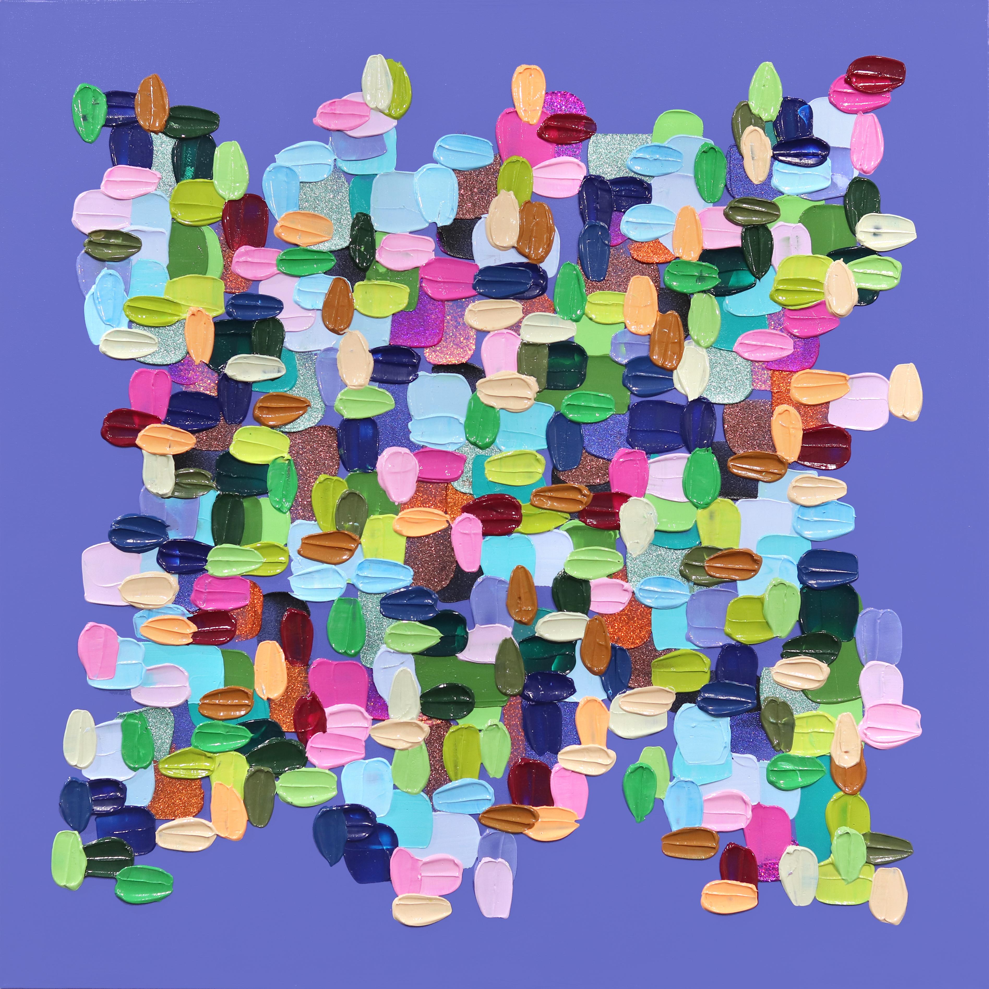 Mehr Please - Impasto inspiriertes lila abstraktes, farbenfrohes, dickes Gemälde in Farbe – Art von Shiri Phillips