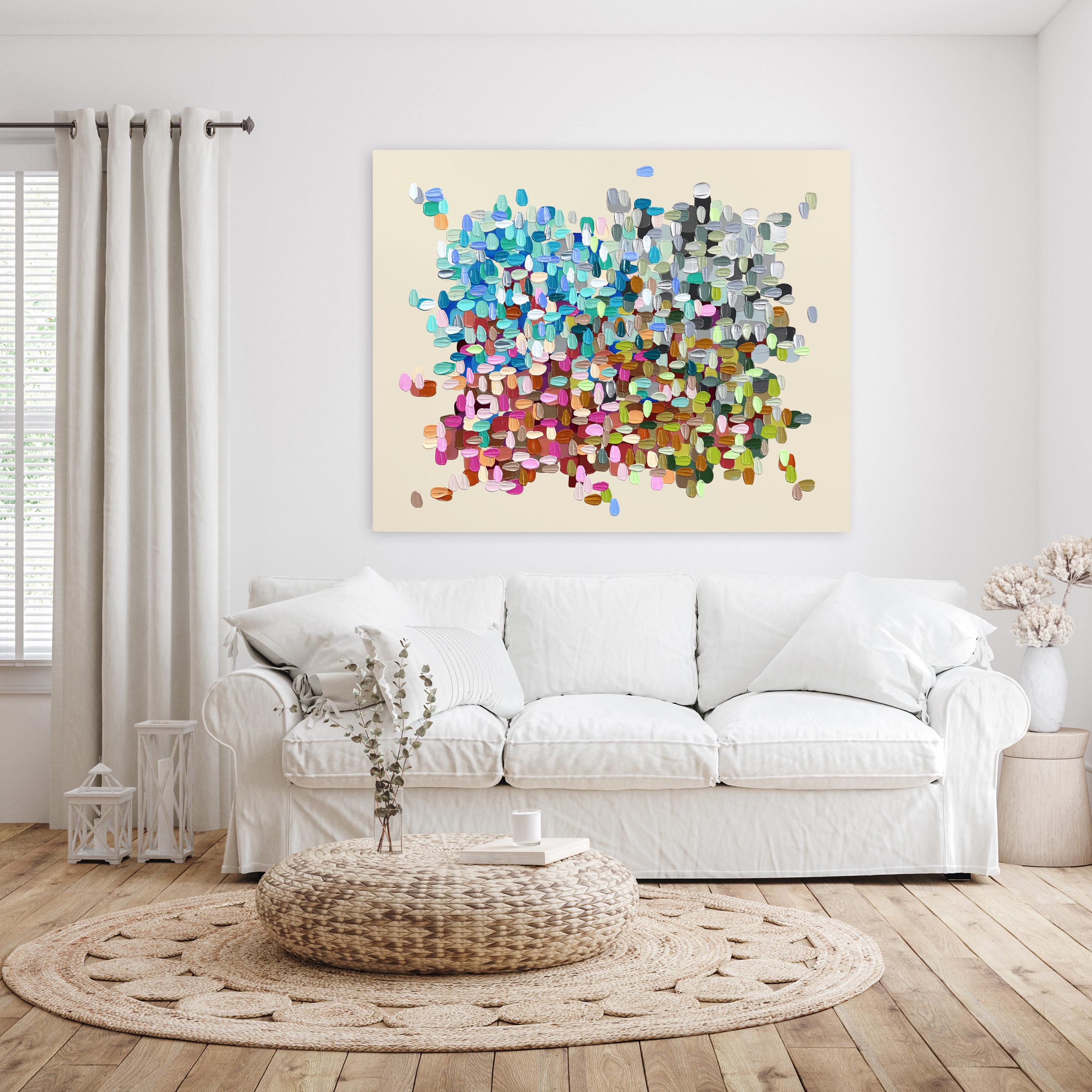 Morning Air - Large Impasto Thick Paint Colorful Abstract Painting For Sale 1