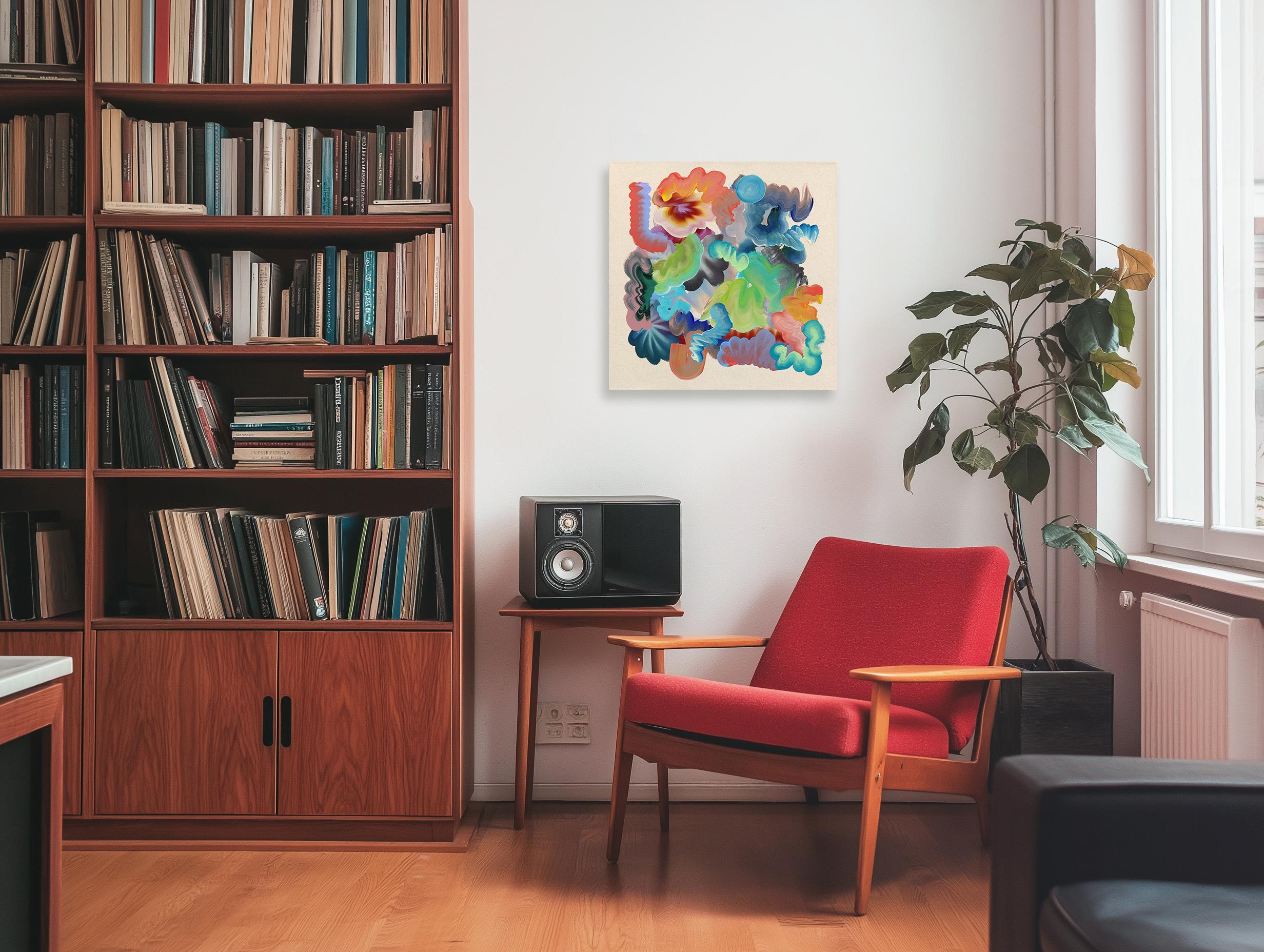 New Somethings - Colorful Expressive Contemporary Abstract Painting on Canvas For Sale 1