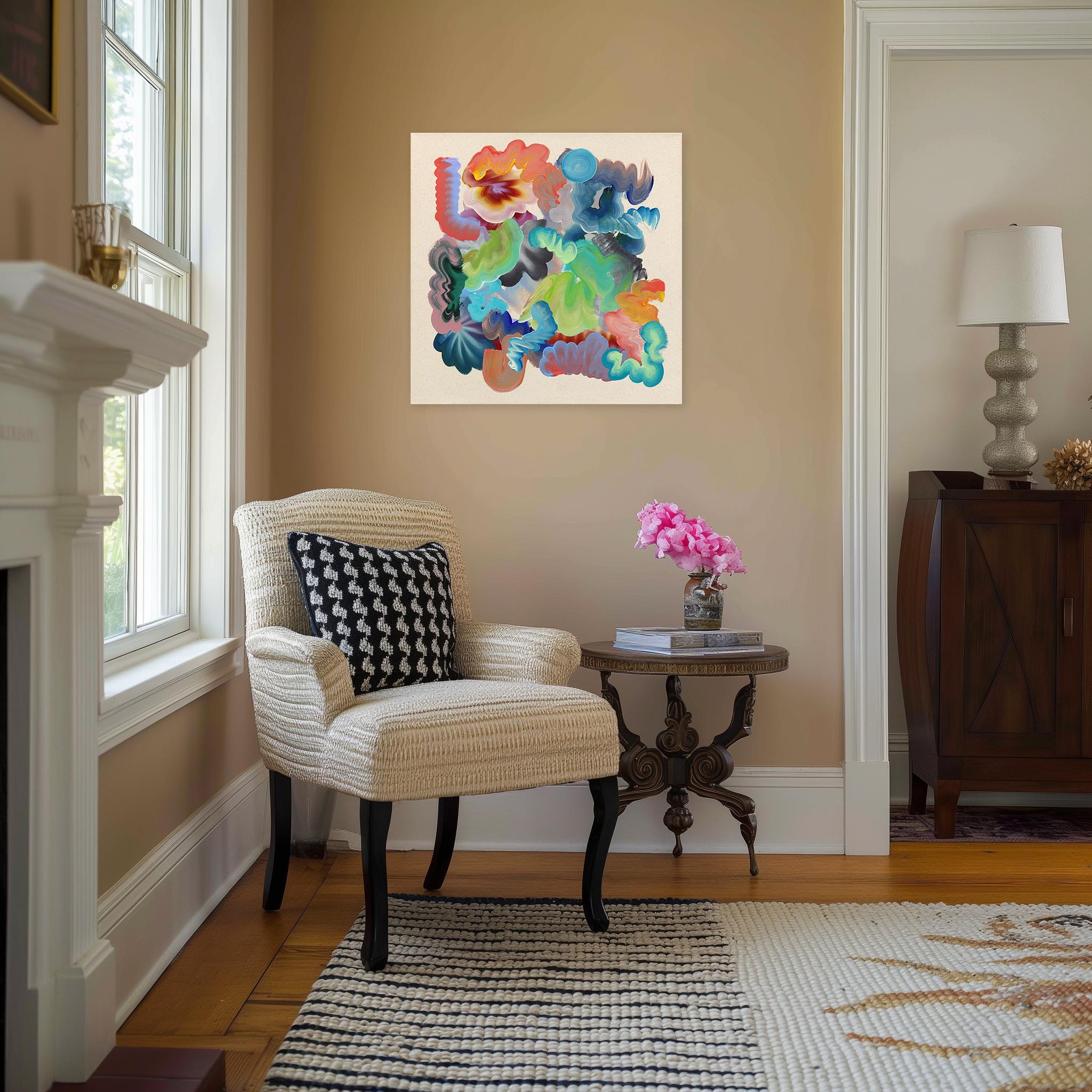 New Somethings - Colorful Expressive Contemporary Abstract Painting on Canvas For Sale 5