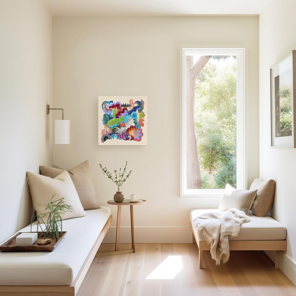 Impasto-painted strokes of bright colors are the framework of artist Shiri Phillips’ abstract artworks. Her paintings are flooded with texture through the layering of acrylic paint in fluent brushstrokes. Inspired by the vibrant surroundings she