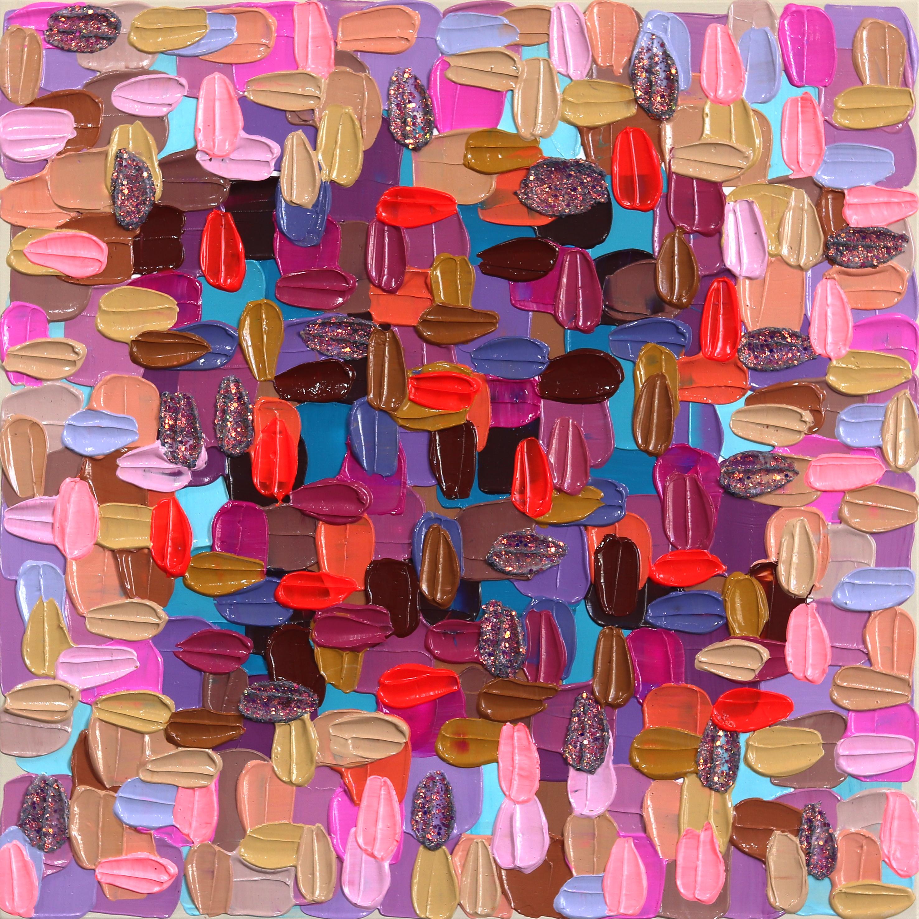 Abstract Painting di Shiri Phillips - Nothing Short of Fab - Impasto viola e rosa Pittura astratta a spessore