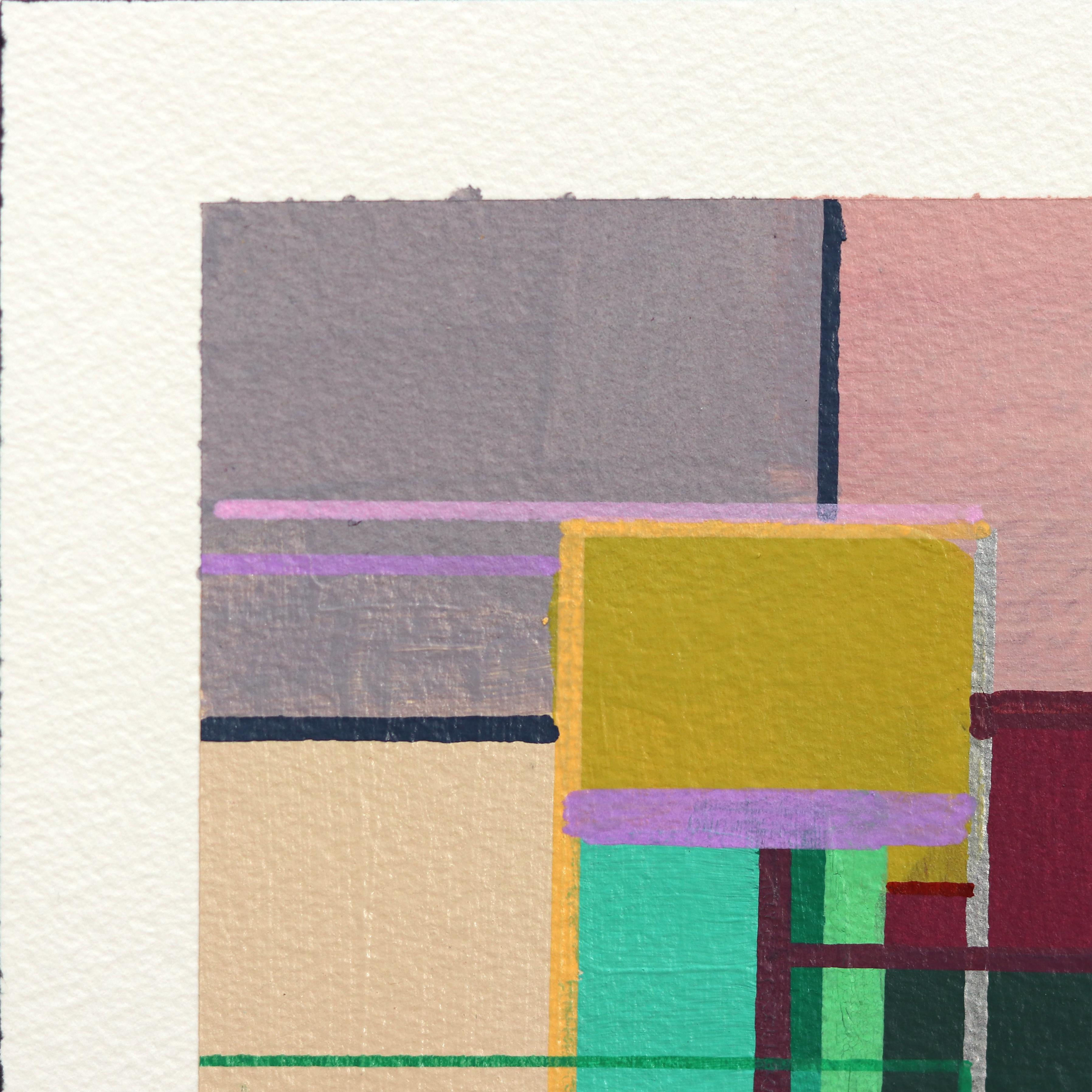 On Rock N' Roll - Original Abstract Colorful Geometric Mixed Media Art on Paper - Painting by Shiri Phillips