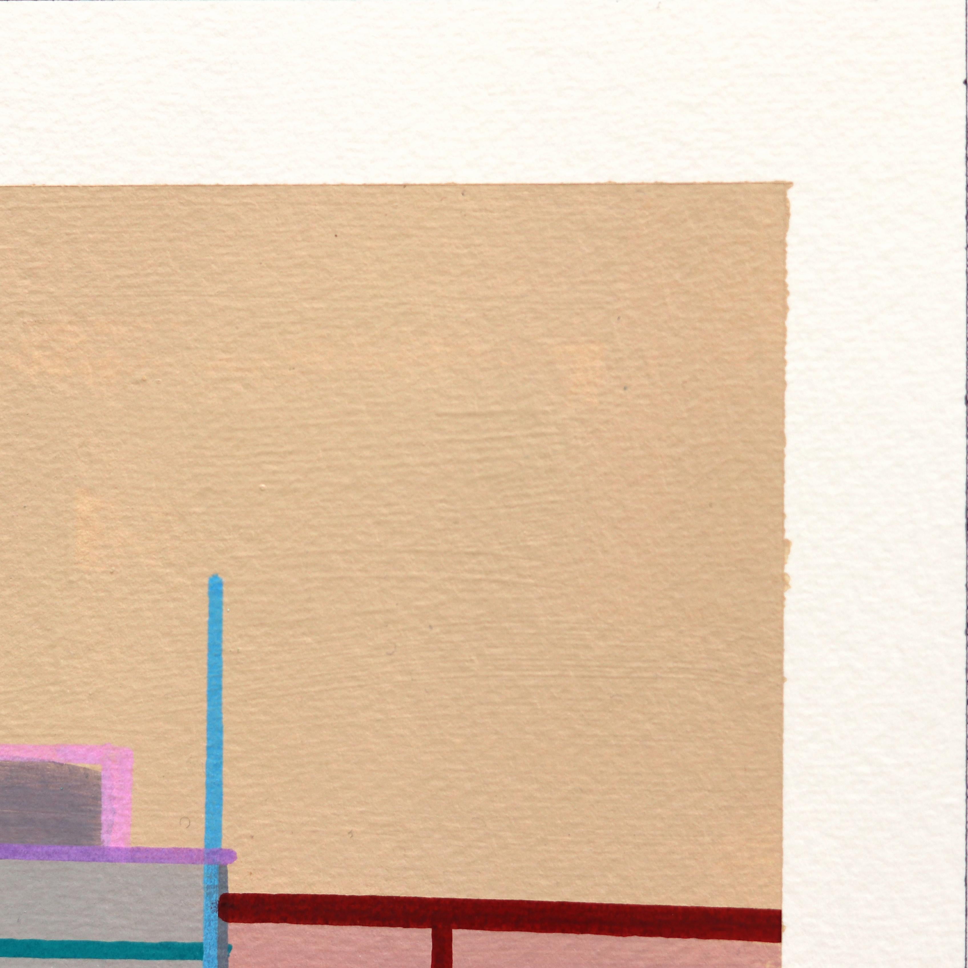 On Rock N' Roll - Original Abstract Colorful Geometric Mixed Media Art on Paper - Beige Abstract Painting by Shiri Phillips