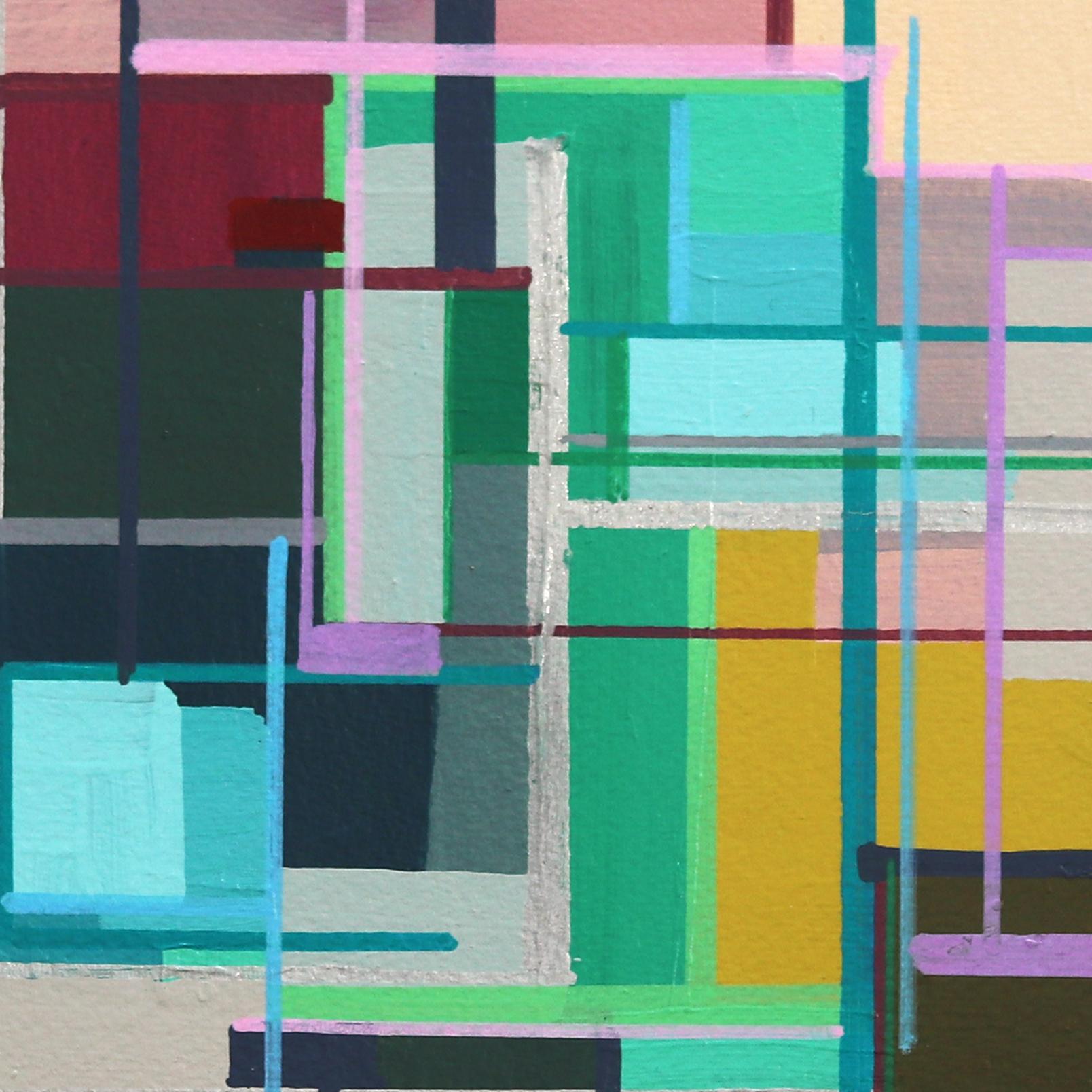 On Rock N' Roll - Original Abstract Colorful Geometric Mixed Media Art on Paper For Sale 1