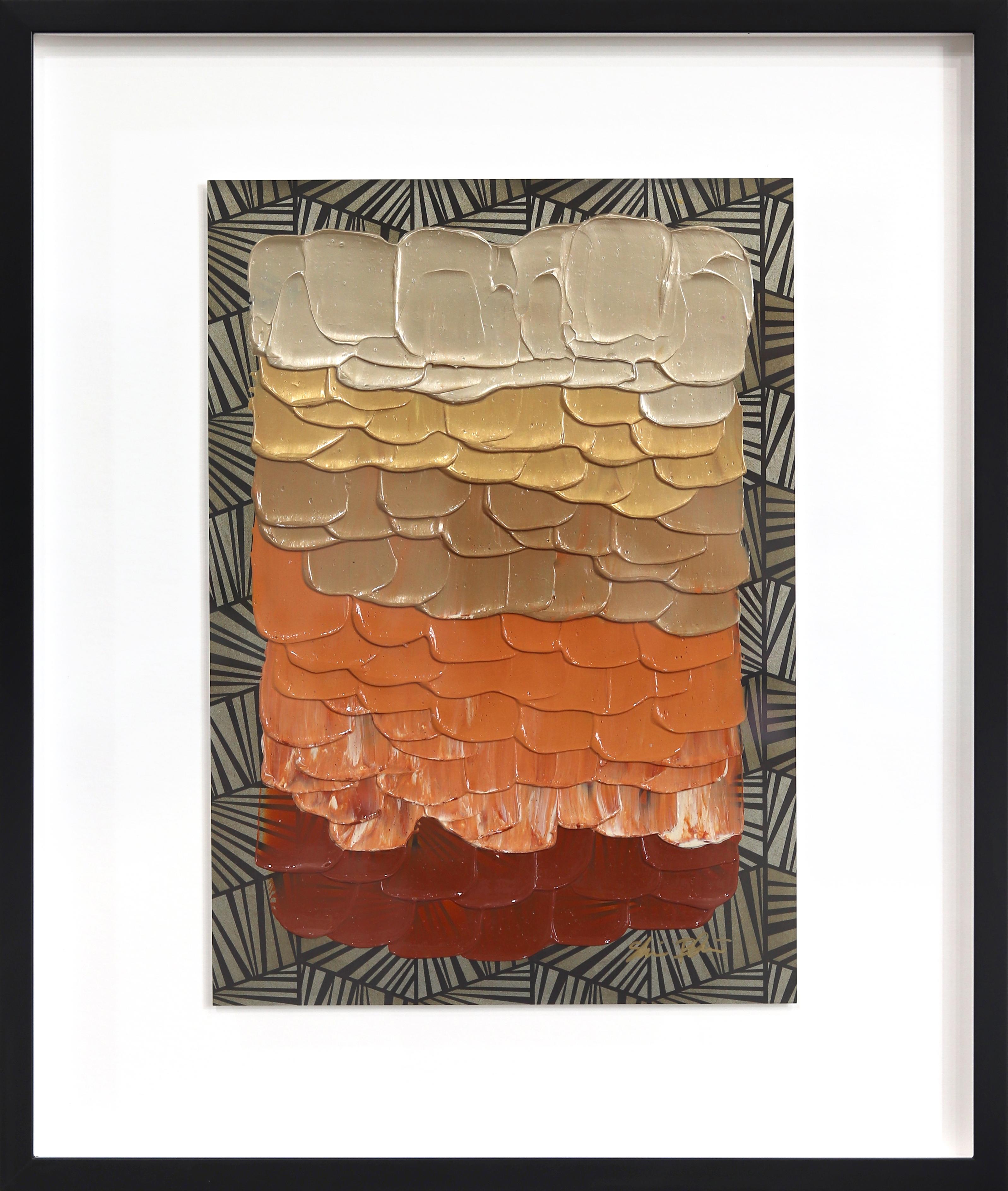 Pastel Geométrico 3 - Pintura abstracta de textura terrosa sobre papel Enmarcada