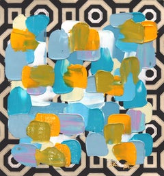 Pastel Geometric 4 - Blue Yellow Abstract Painting on Paper