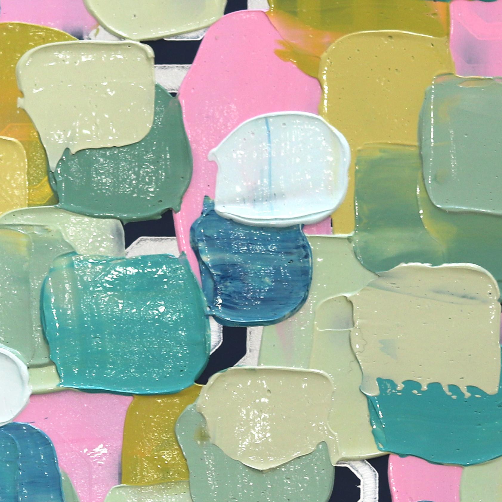 Impasto-painted strokes of bright colors are the framework of artist Shiri Phillips’ abstract artworks. Her paintings are flooded with texture through the layering of acrylic paint in fluent brushstrokes. Inspired by the vibrant surroundings she