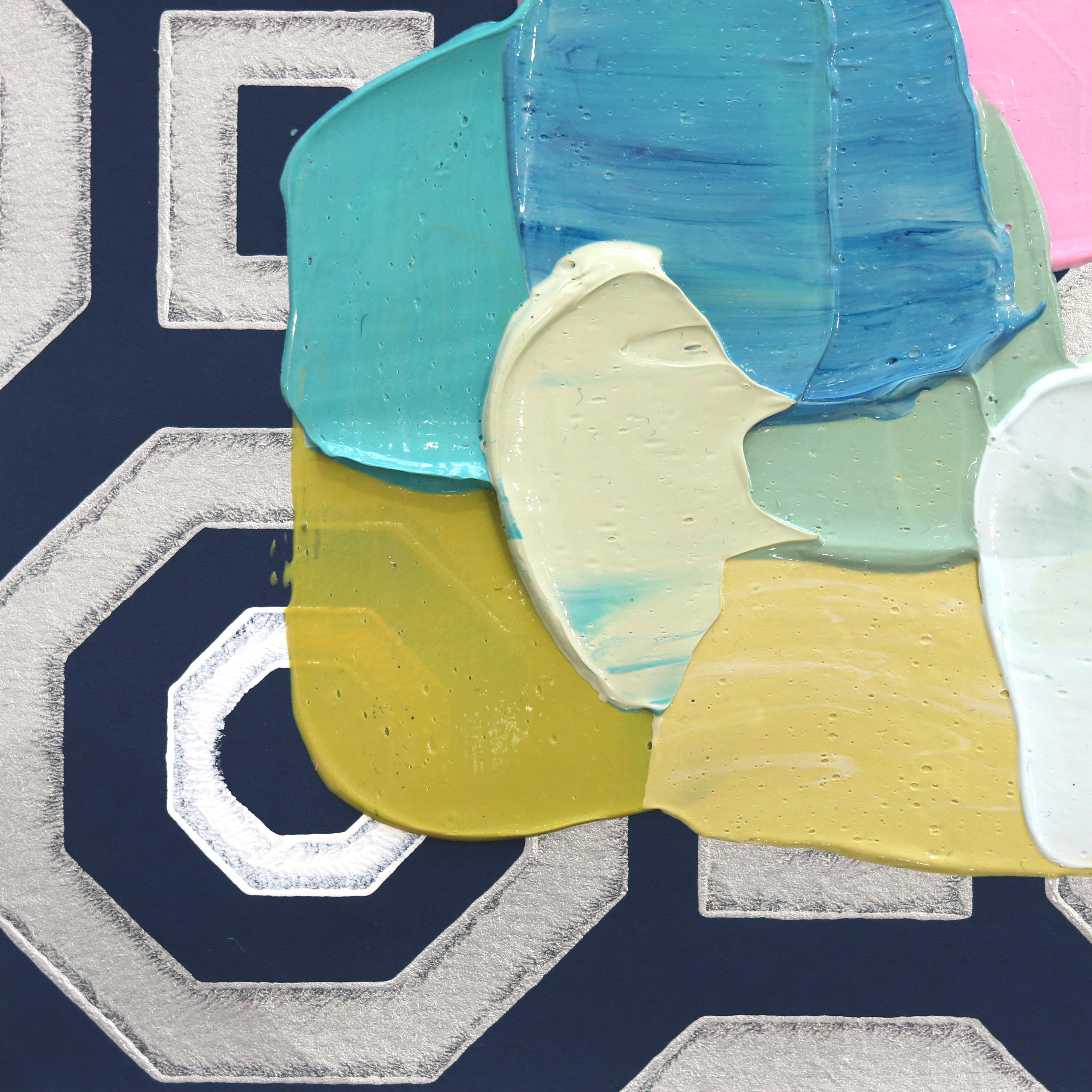 Pastel Geometric 5 - Impasto Style Colorful Textural Thick Paint Abstract Art For Sale 2