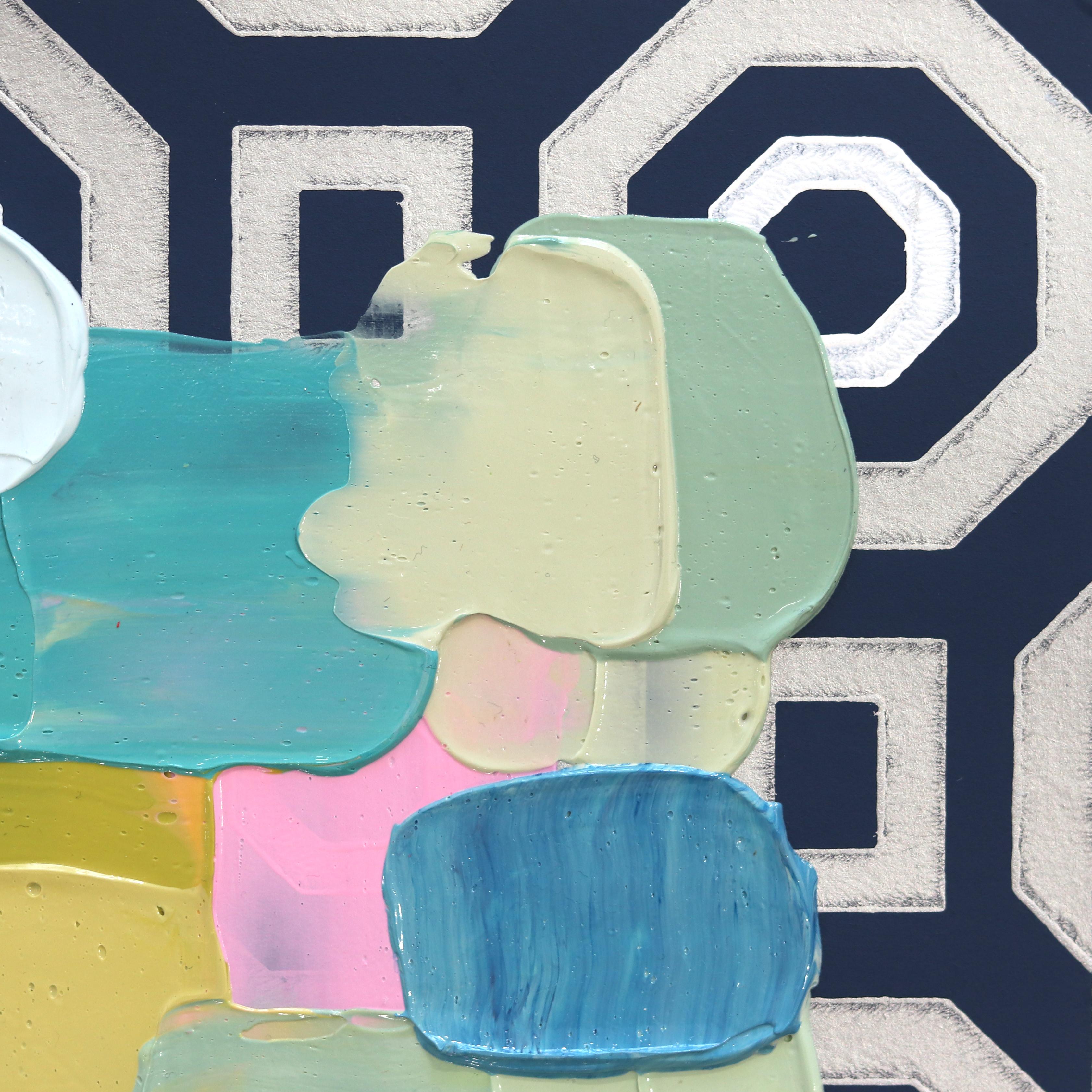 Pastel Geometric 5 - Impasto Style Colorful Textural Thick Paint Abstract Art For Sale 3