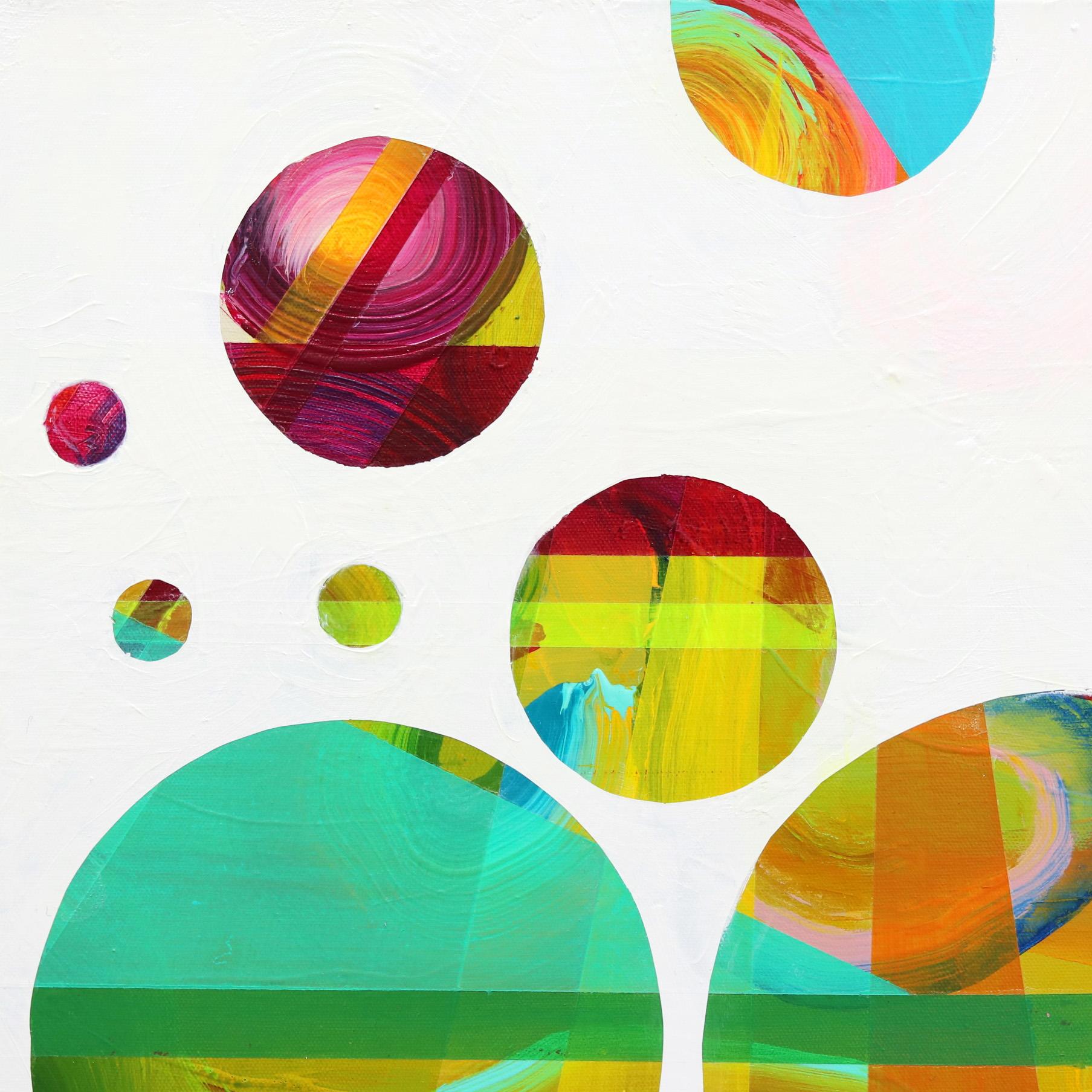 Reflections No. 3 - Arte astratta geometrica con texture bianca e cerchi colorati - Painting Astratto di Shiri Phillips