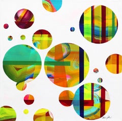 Reflections No. 3 - White Textured Geometric Colorful Circles Abstract Art