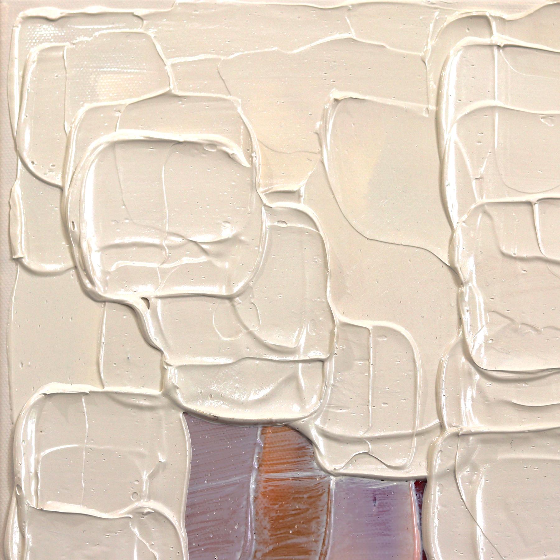 Ruby Rose - Impasto Inspired Textural Thick Paint Abstract Artwork on Canvas - Beige Abstract Painting by Shiri Phillips