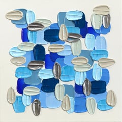 Simple - Blue Cool Tone Impasto Inspired Textural Thick Paint Abstract Painting