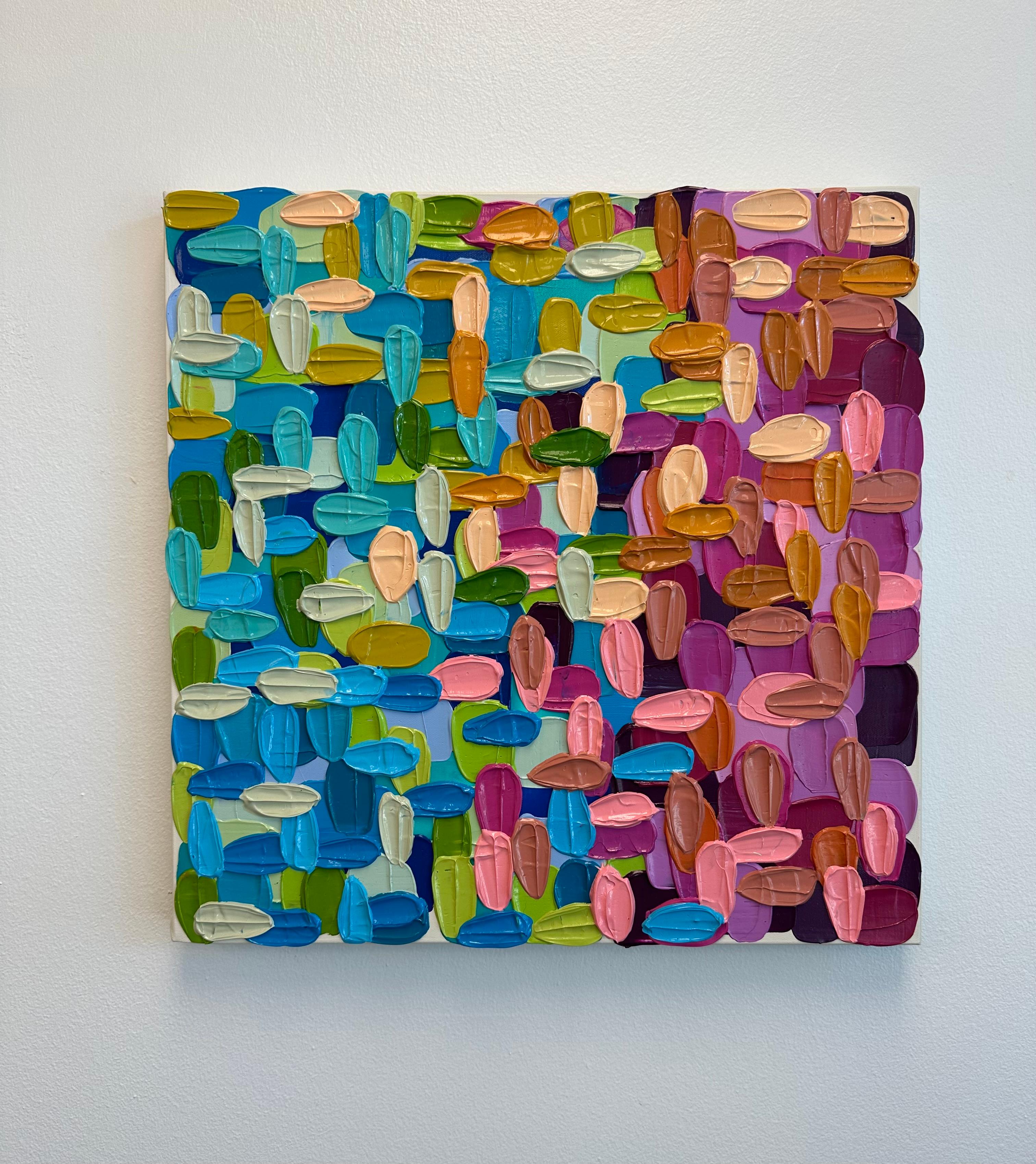 Summer - Pixelated Colorful Arcylic Painting - Brown Abstract Painting by Shiri Phillips