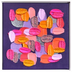 Sweetness - Pittura astratta con vernice spessa di colore viola e rosa con cornice bianca
