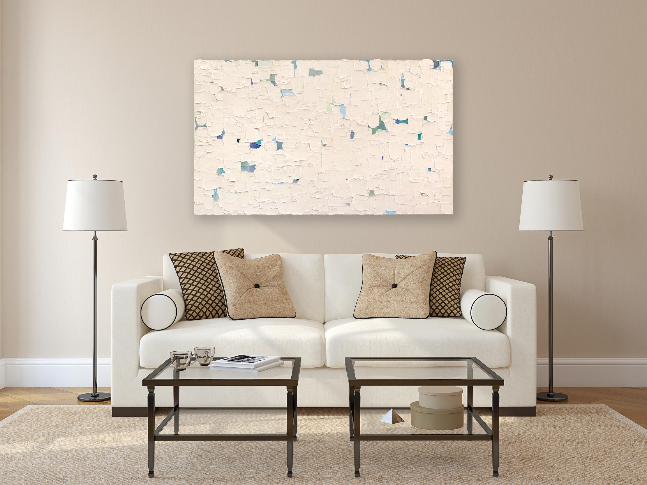 El Kotel - Gran Pintura Abstracta Verde Azul Impasto Pintura Gruesa - Painting de Shiri Phillips