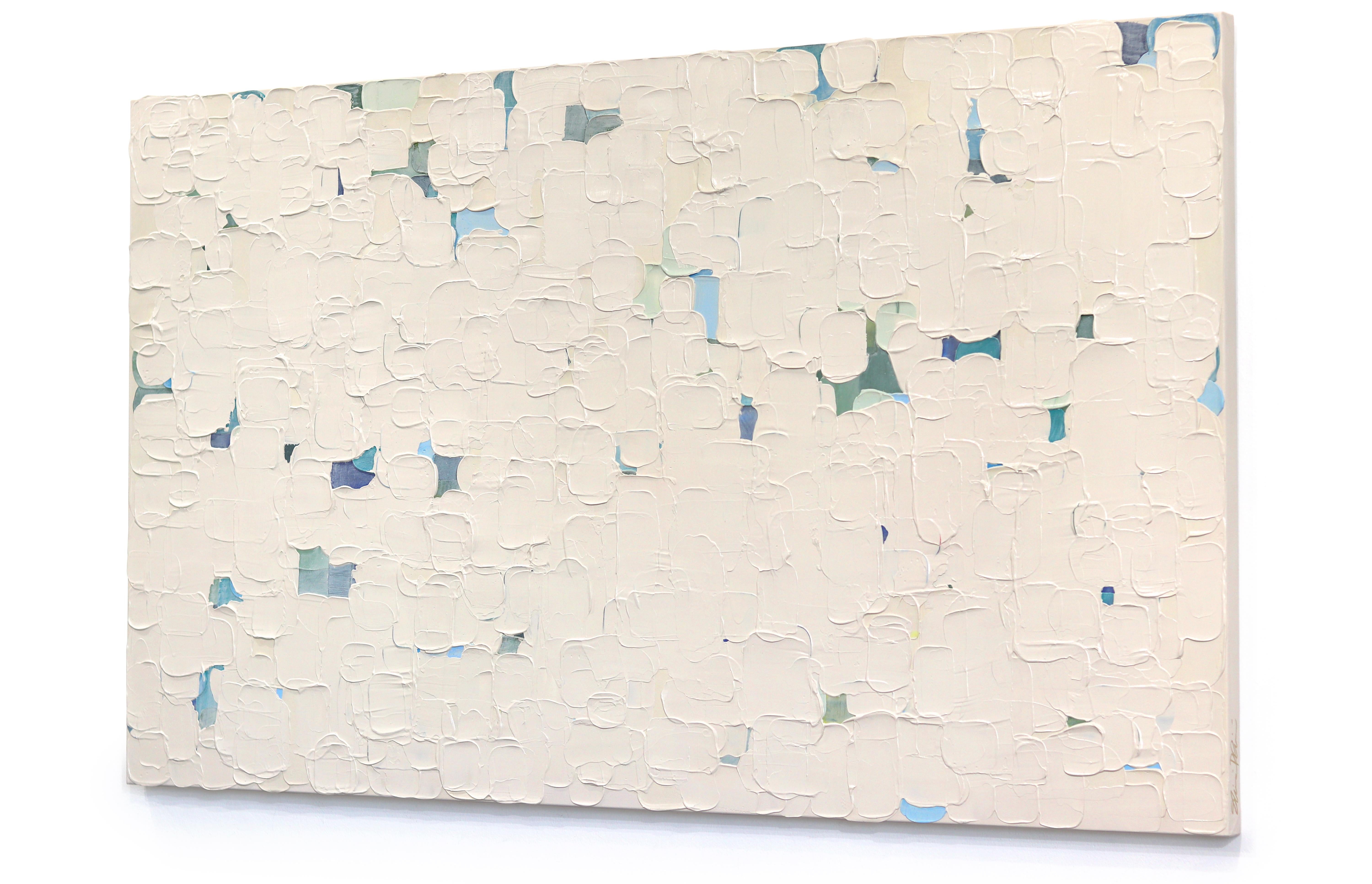 El Kotel - Gran Pintura Abstracta Verde Azul Impasto Pintura Gruesa - Abstract Painting Beige de Shiri Phillips