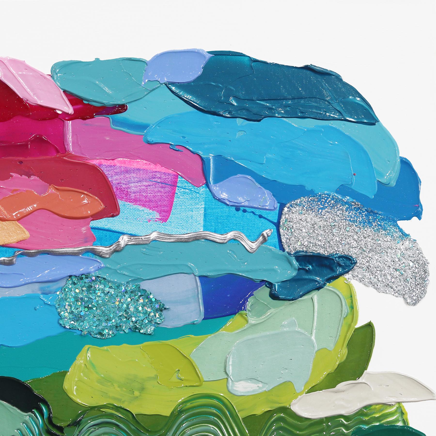 Trazos de colores brillantes pintados al impasto son el marco de las obras abstractas de la artista Shiri Phillips. Sus cuadros están inundados de textura mediante la superposición de pintura acrílica y purpurina en pinceladas fluidas. Inspirada por