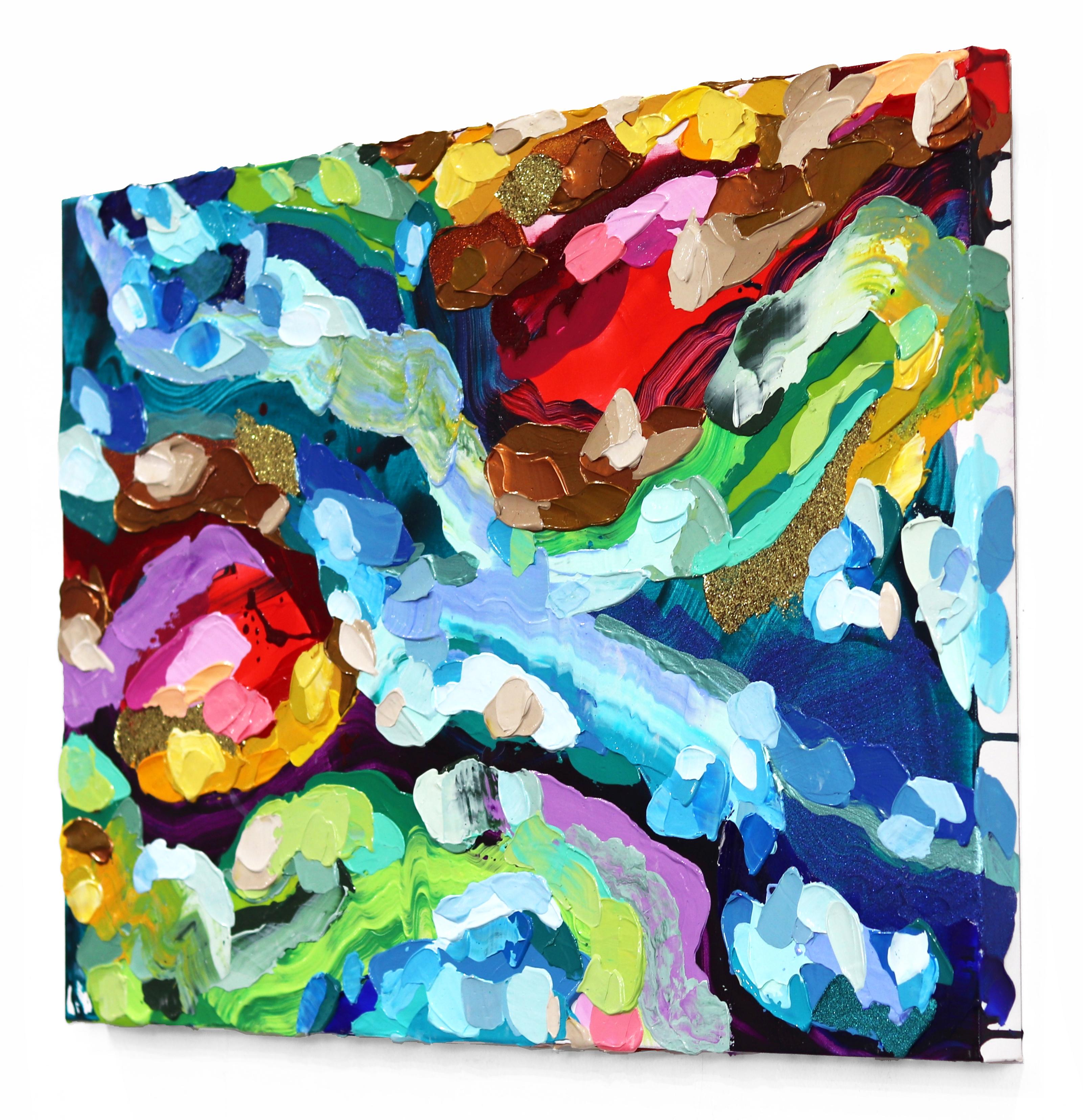 Ces courbes - Impasto Peinture abstraite colorée en vente 1