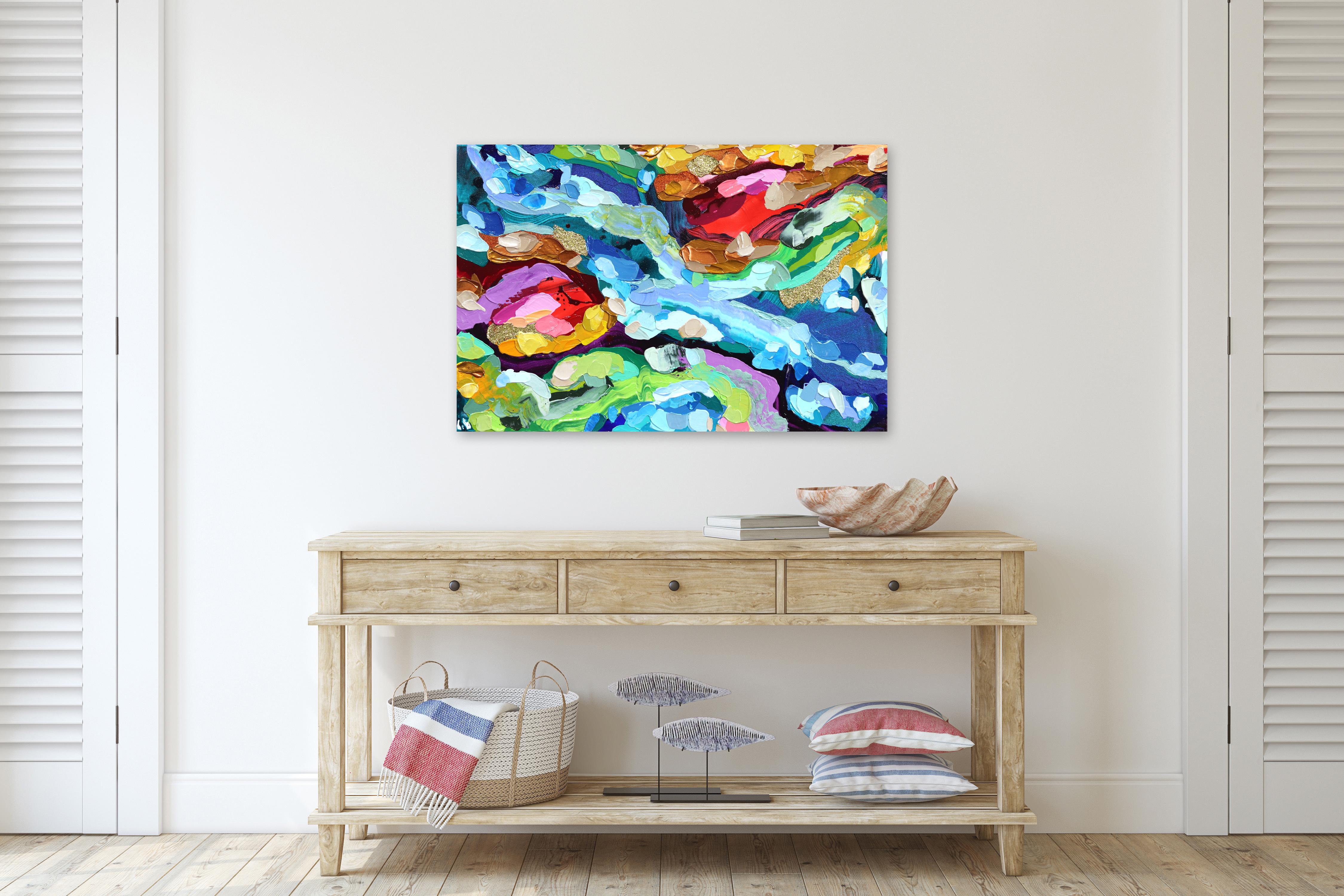 Those Curves - Impasto Thick Paint Colorful Abstract Painting For Sale 4