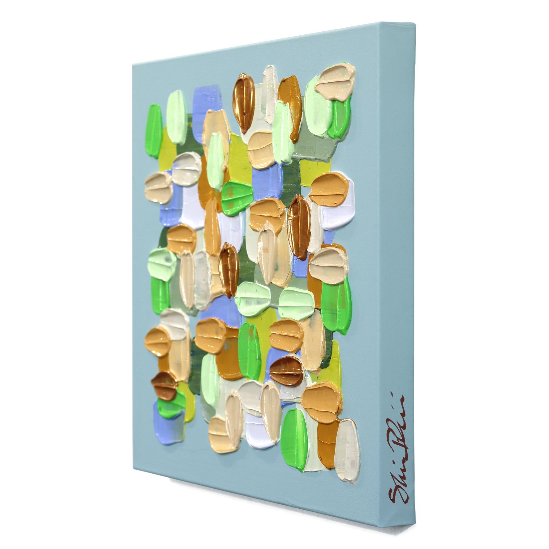 Thread - Impasto Farbe durchtränkt texturale dicke Acrylfarbe abstrakte Kunstwerk (Grau), Abstract Painting, von Shiri Phillips