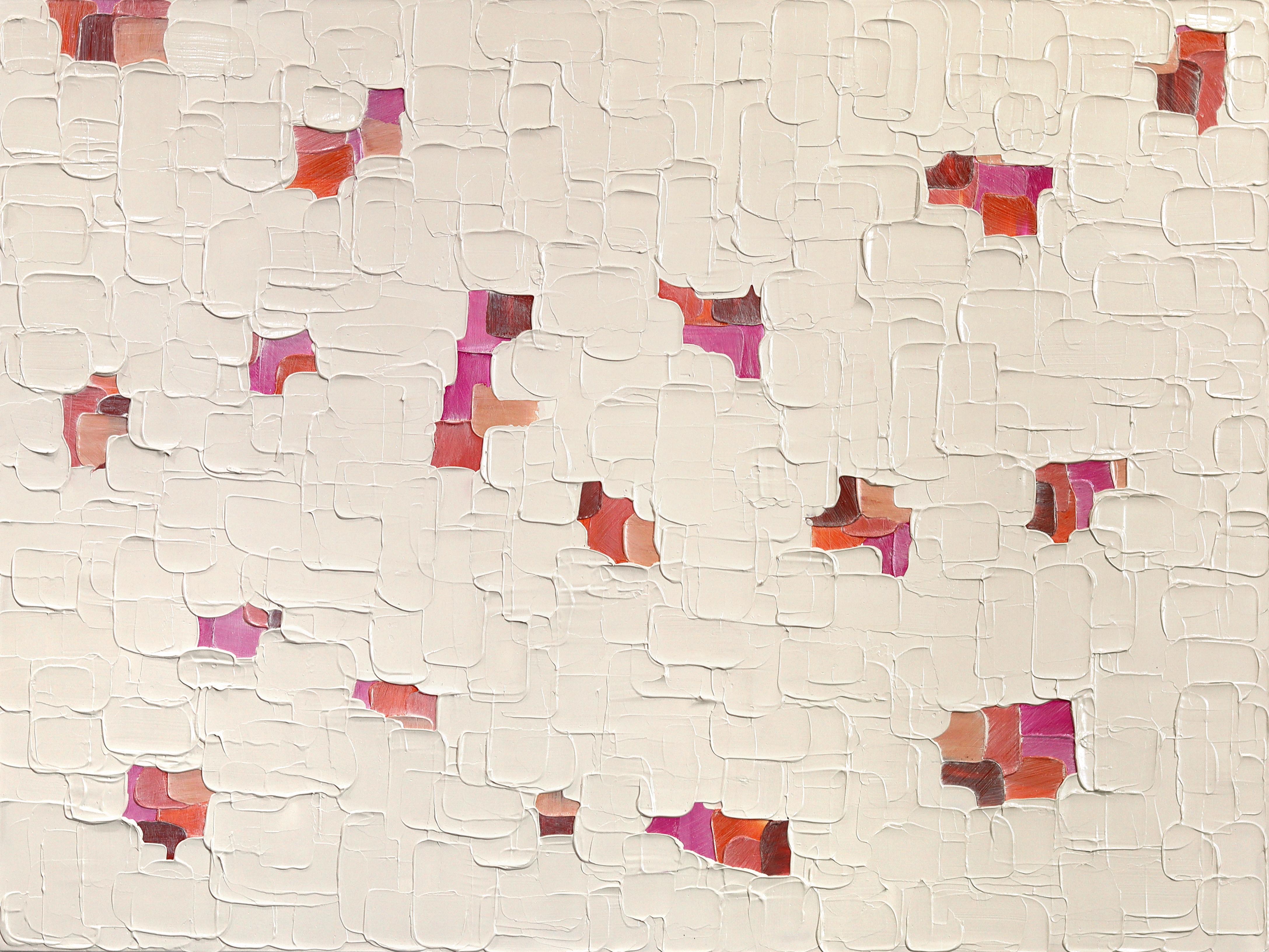 Sous - Peinture abstraite texturée à l'empâtement original, beige, rouge et rose
