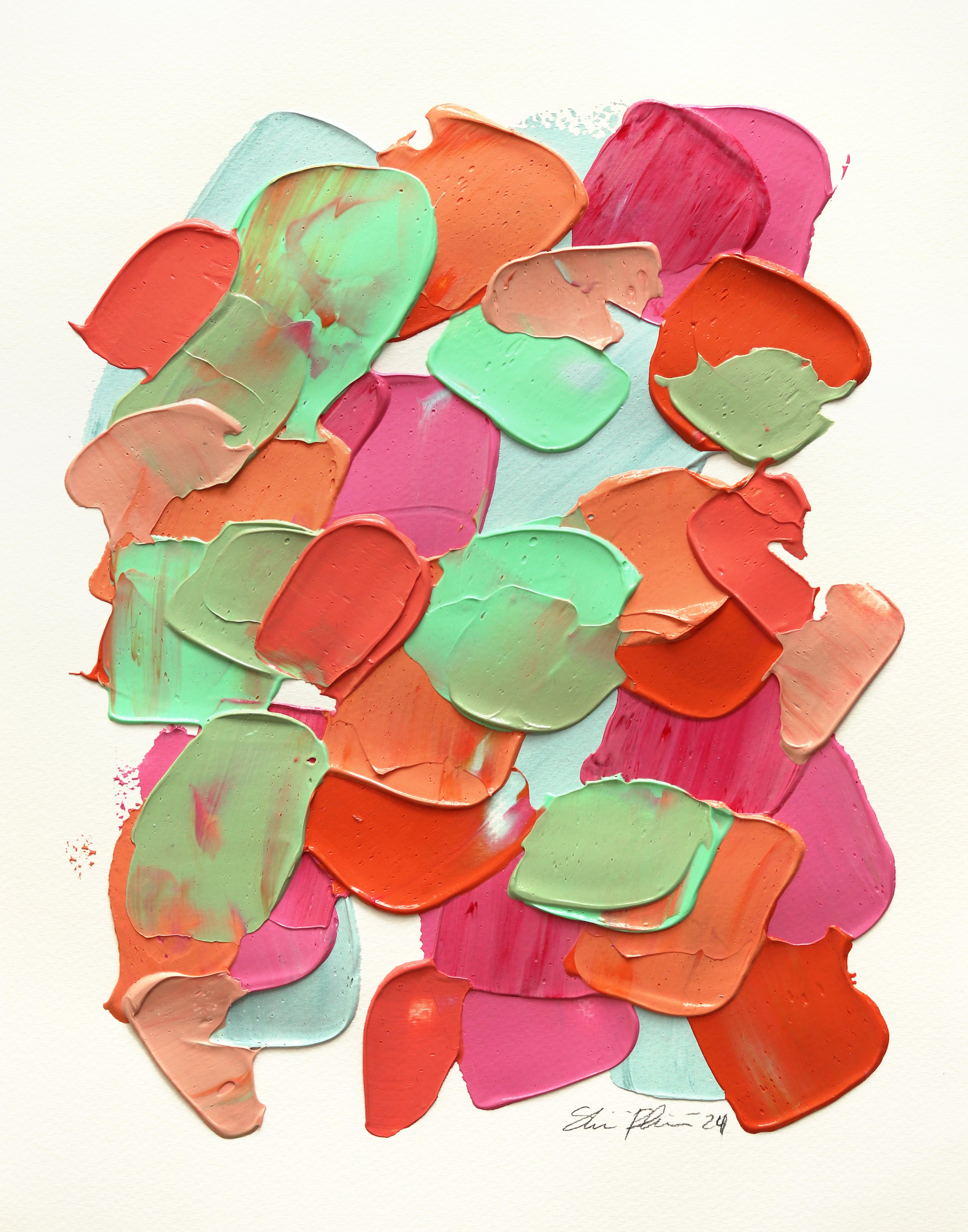 Teinte vibrante  -  Peinture abstraite, texturée et minimaliste colorée sur papier - Art de Shiri Phillips