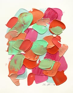 Lebendiger Farbton  -  Buntes, strukturiertes, minimalistisches, abstraktes Gemälde auf Papier