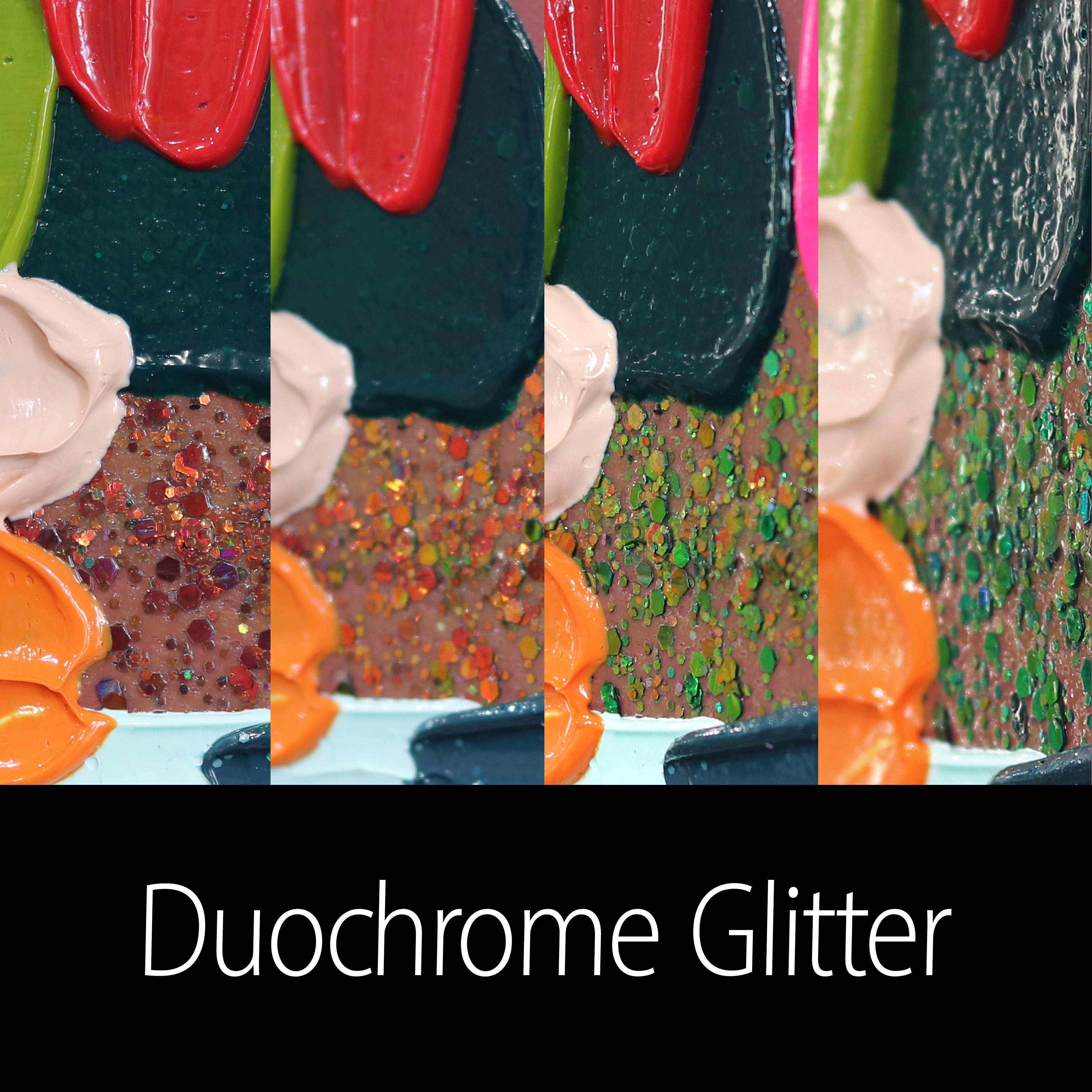 Warm Greens - Impasto inspirierte bunte dicke Farbe und Glitter Abstraktes Kunstwerk im Angebot 1