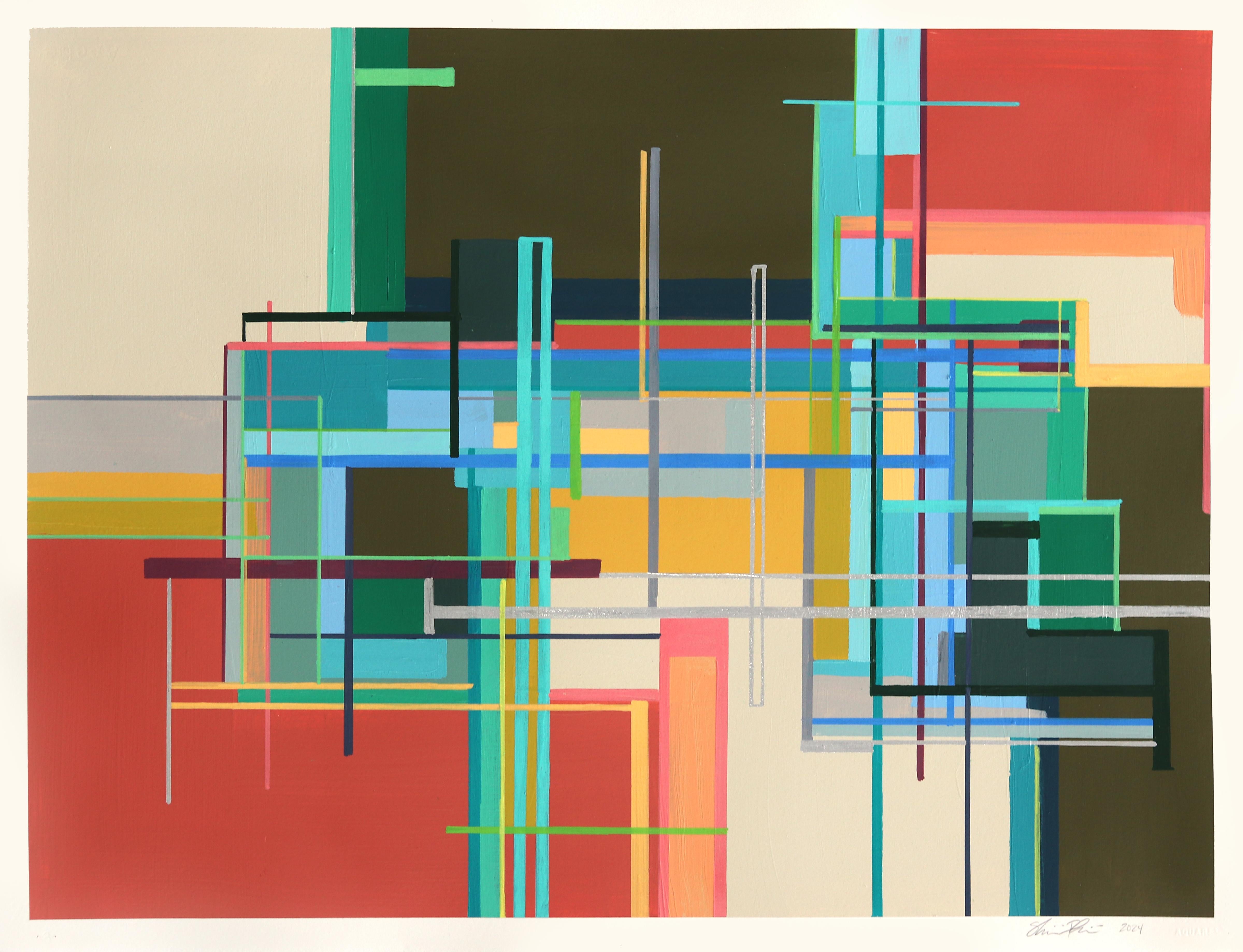 We Built This City - Colorful Geometric Abstract Painting on Paper