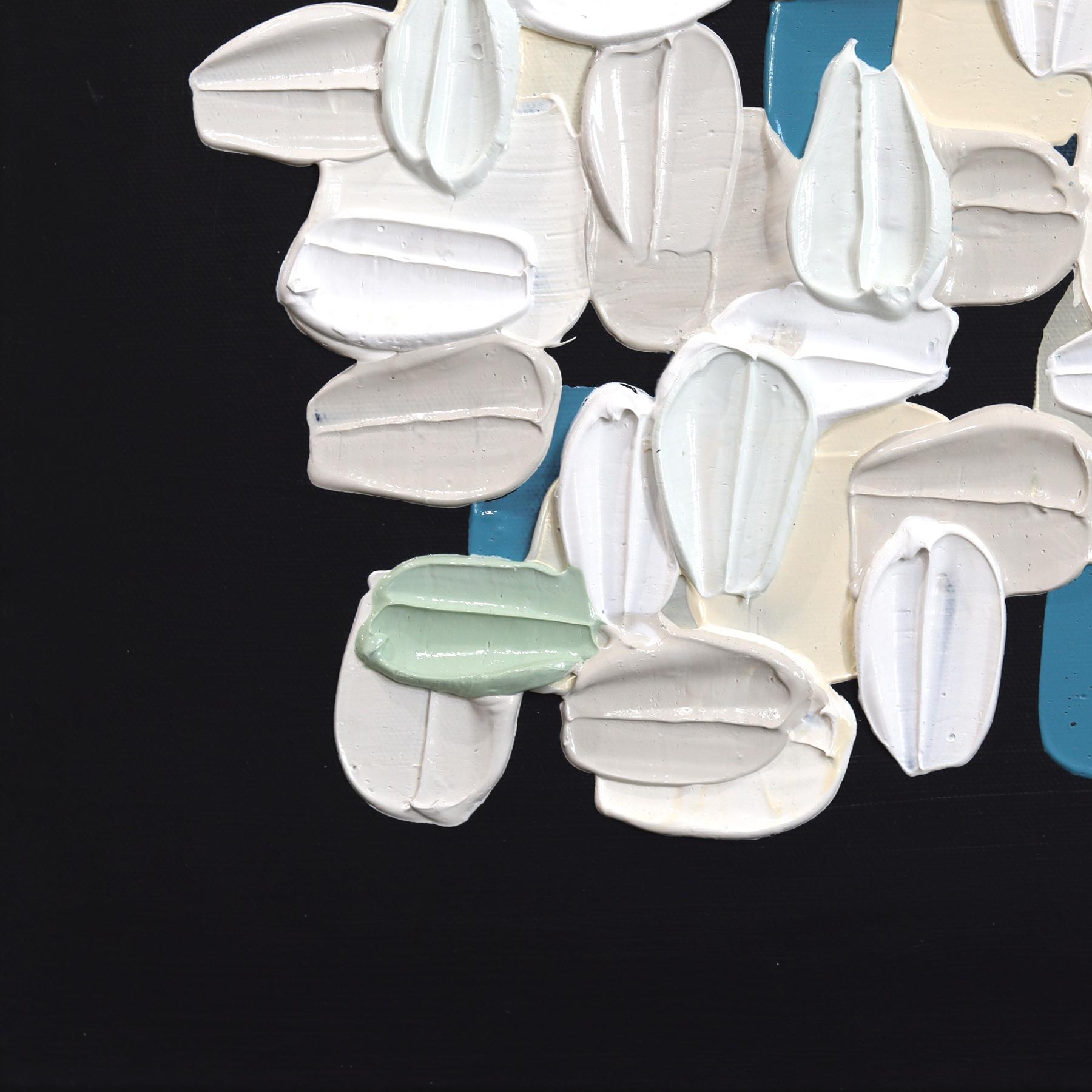 Weiß auf Schwarz - Impasto inspiriert Textur dicke Acrylfarbe abstrakte Kunstwerk im Angebot 2