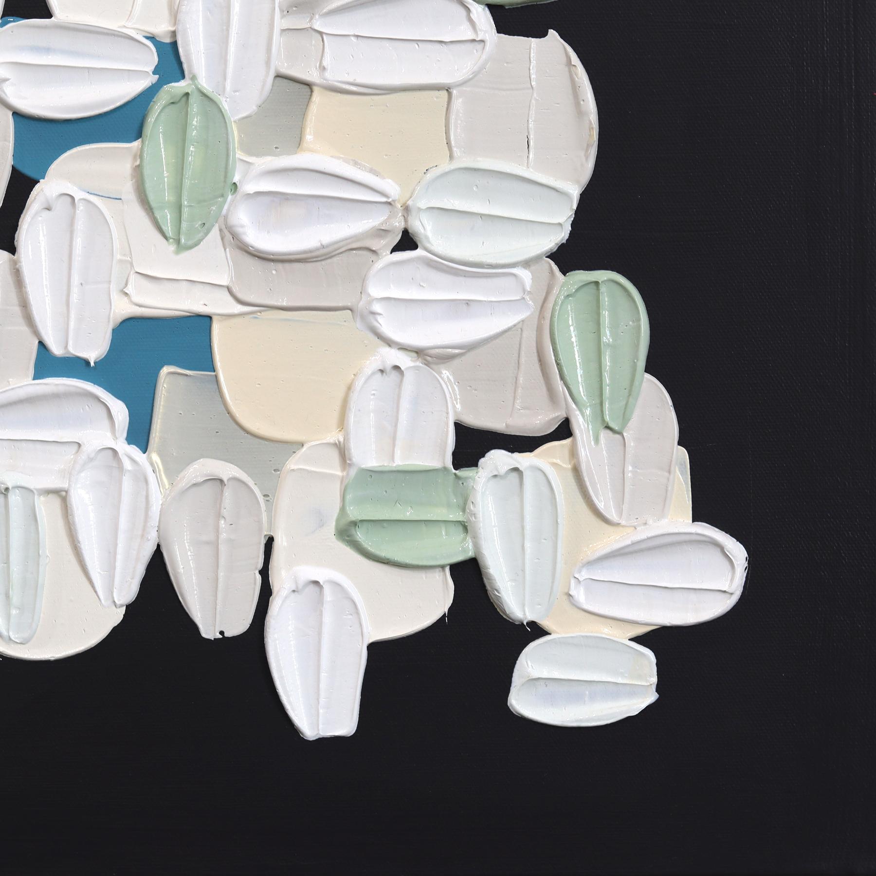 Weiß auf Schwarz - Impasto inspiriert Textur dicke Acrylfarbe abstrakte Kunstwerk im Angebot 3