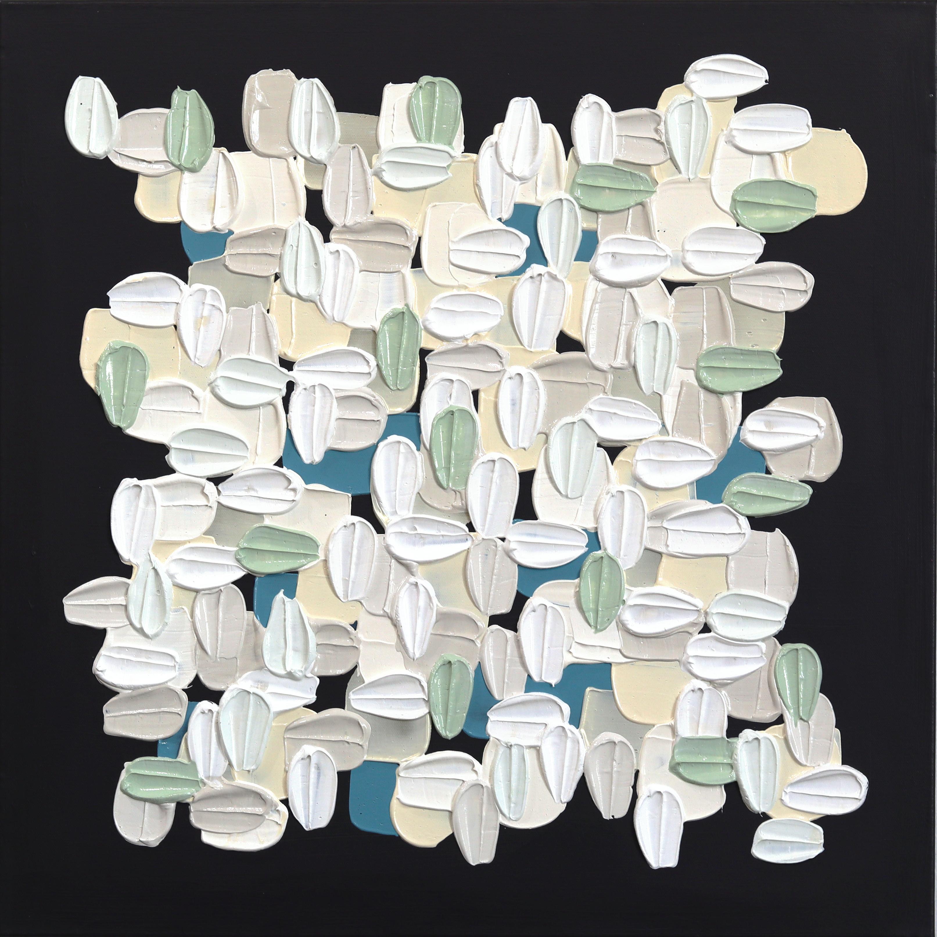 Shiri Phillips Abstract Painting – Weiß auf Schwarz - Impasto inspiriert Textur dicke Acrylfarbe abstrakte Kunstwerk