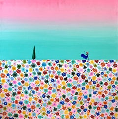 Persian Canadian Shirin Sahba Whimsical Fauvist Naive Painting Woman in Flowers