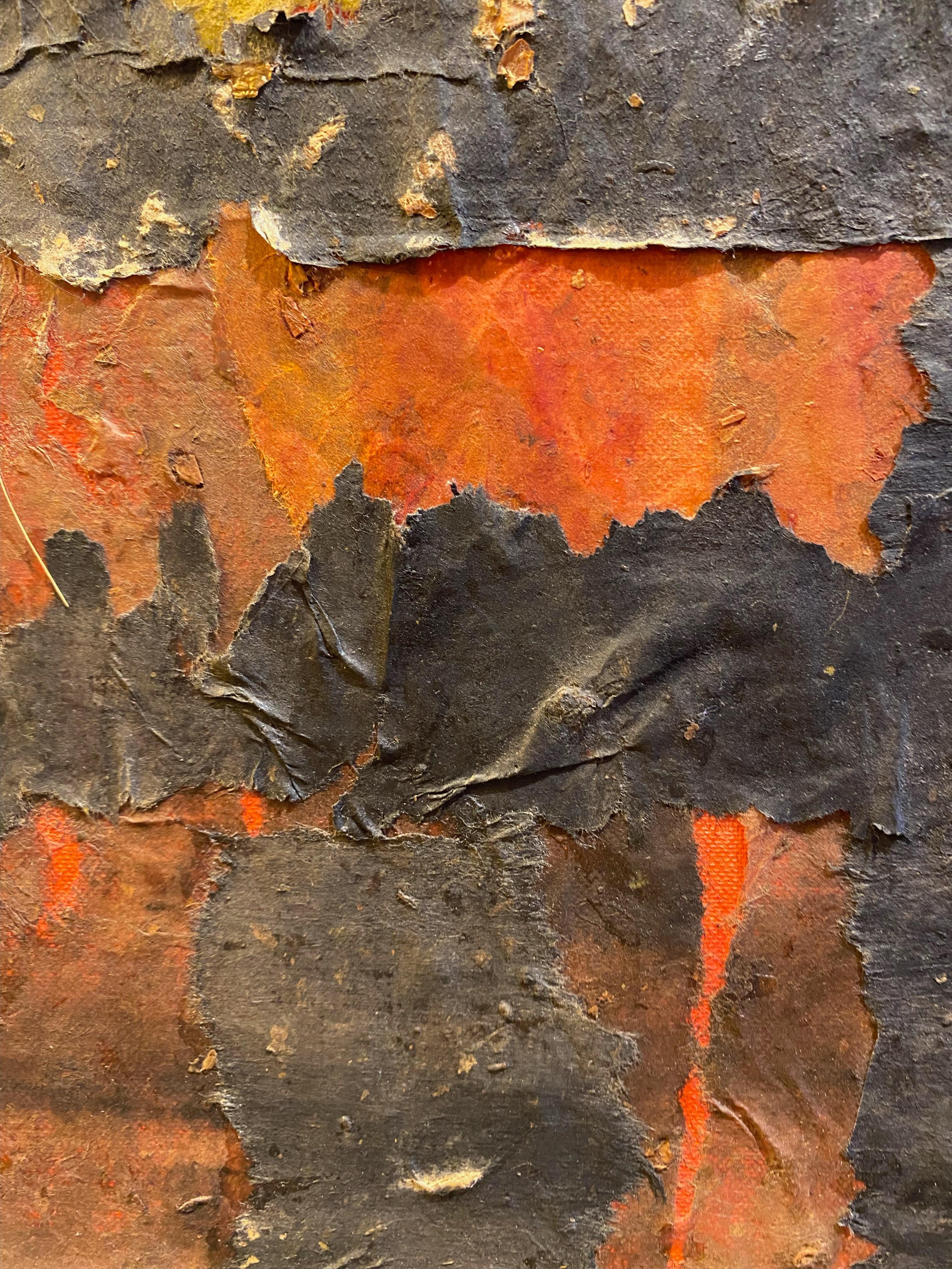 Black and Orange Mixed Media Expressionist Abstract by Shirley Bleviss For Sale 2