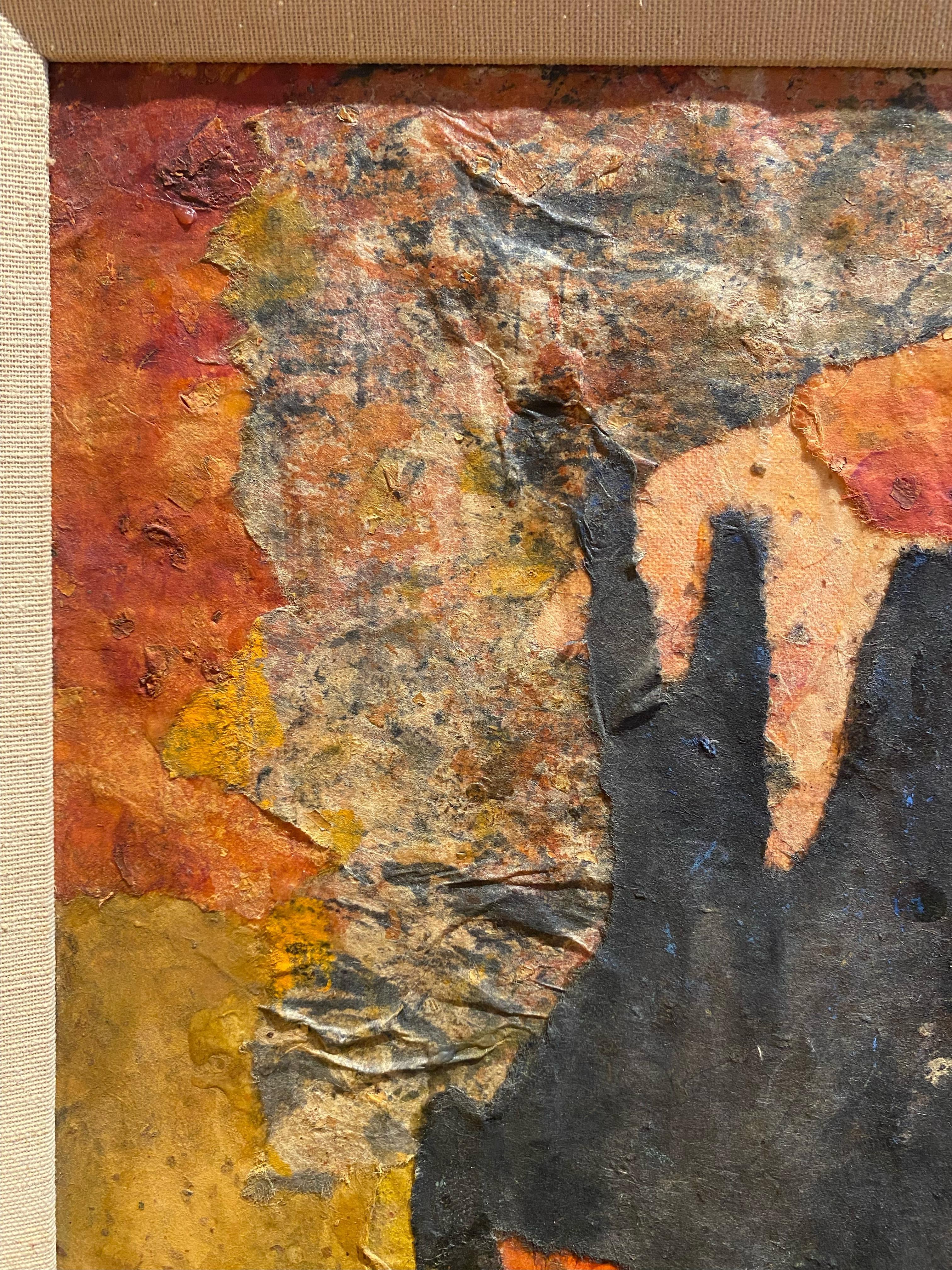 Black and Orange Mixed Media Expressionist Abstract by Shirley Bleviss For Sale 3