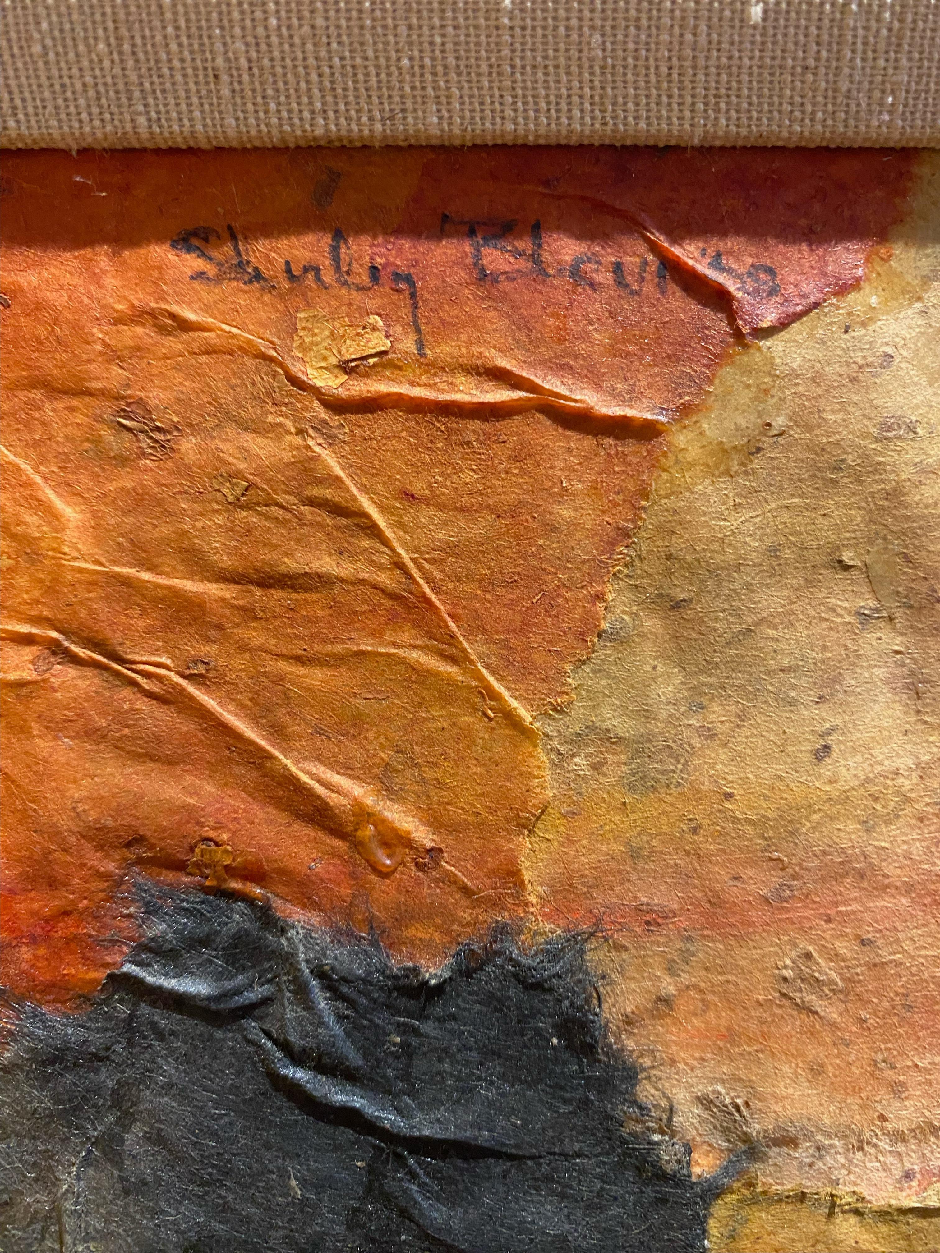 Black and Orange Mixed Media Expressionist Abstract by Shirley Bleviss For Sale 4