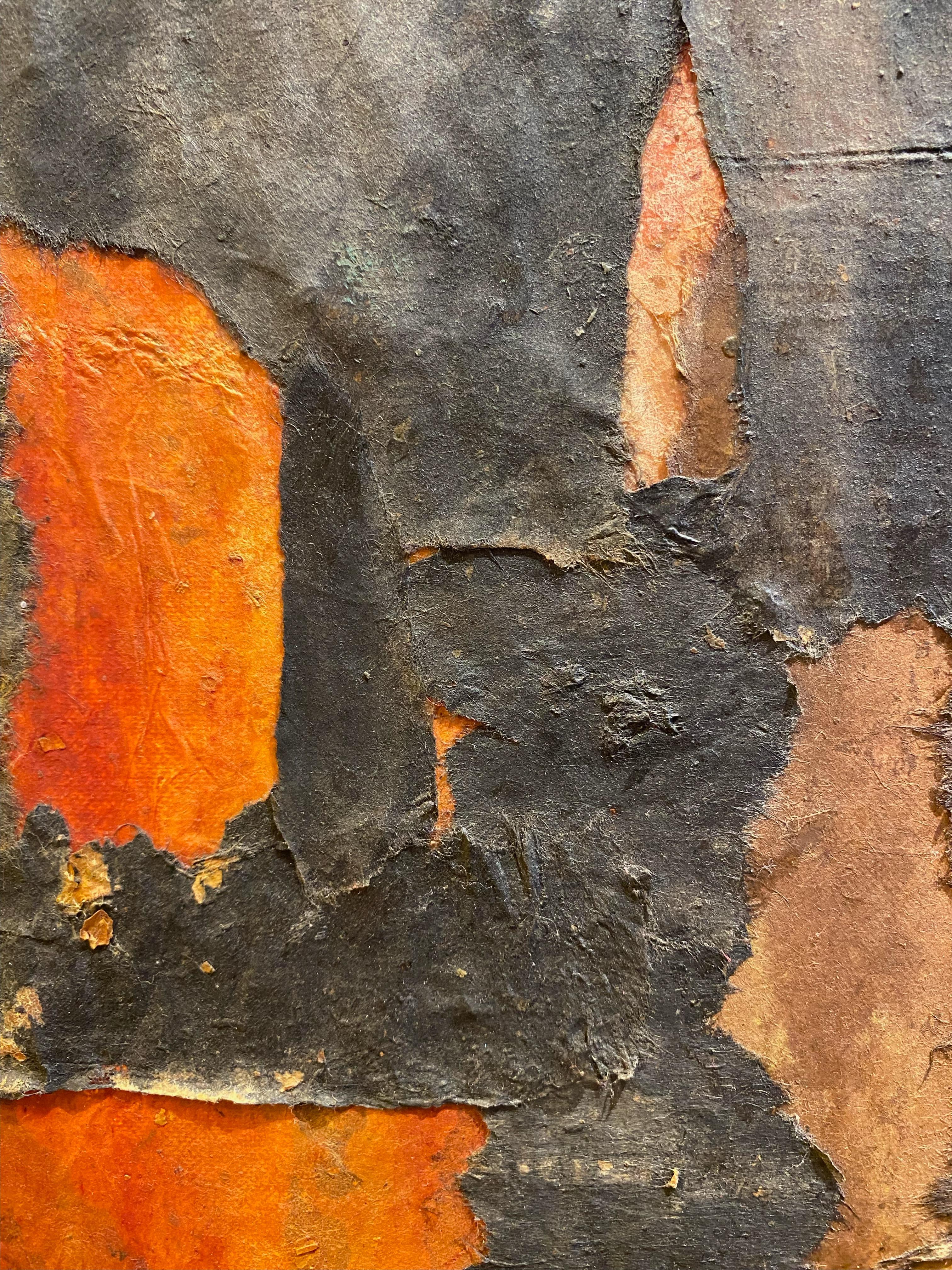 Black and Orange Mixed Media Expressionist Abstract by Shirley Bleviss For Sale 6