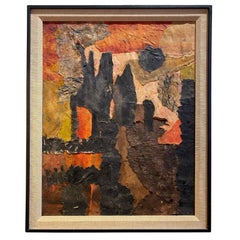 Abstracto expresionista en técnica mixta negro y naranja de Shirley Bleviss