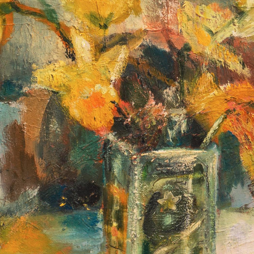 'Daffodils', California College of Arts & Crafts, Oakland Museum, Woman Artist - Brown Still-Life Painting by Shirley Calpestri-Craig
