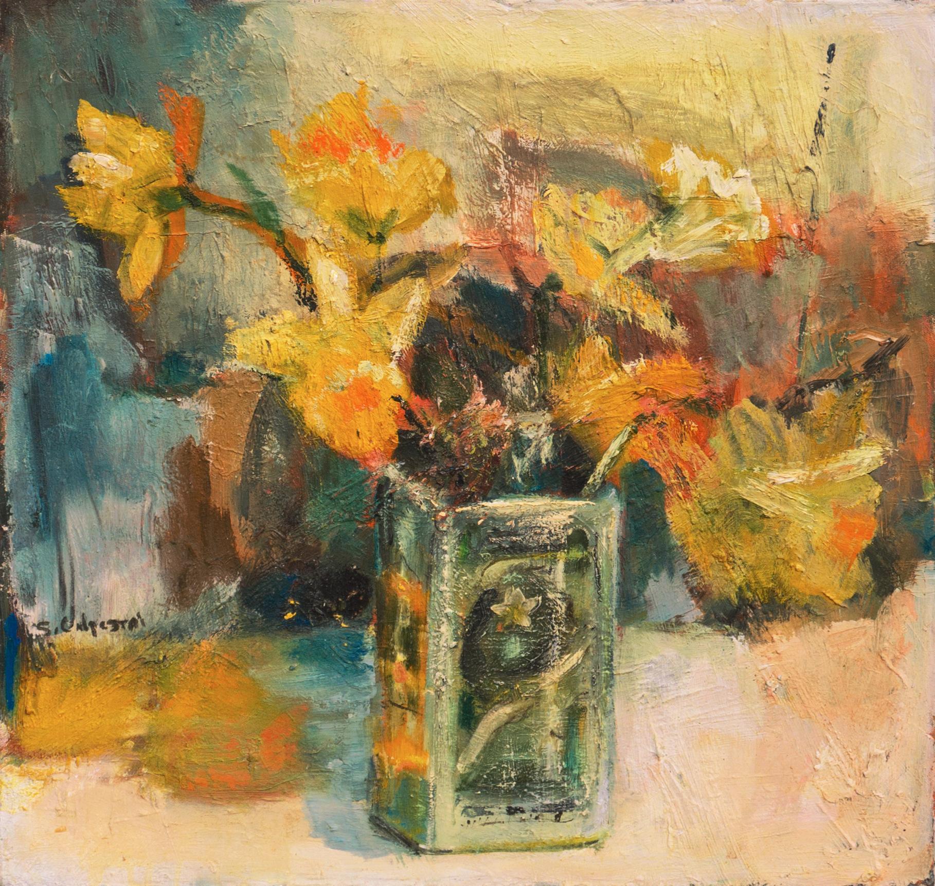 Shirley Calpestri-Craig Still-Life Painting - 'Daffodils', California College of Arts & Crafts, Oakland Museum, Woman Artist
